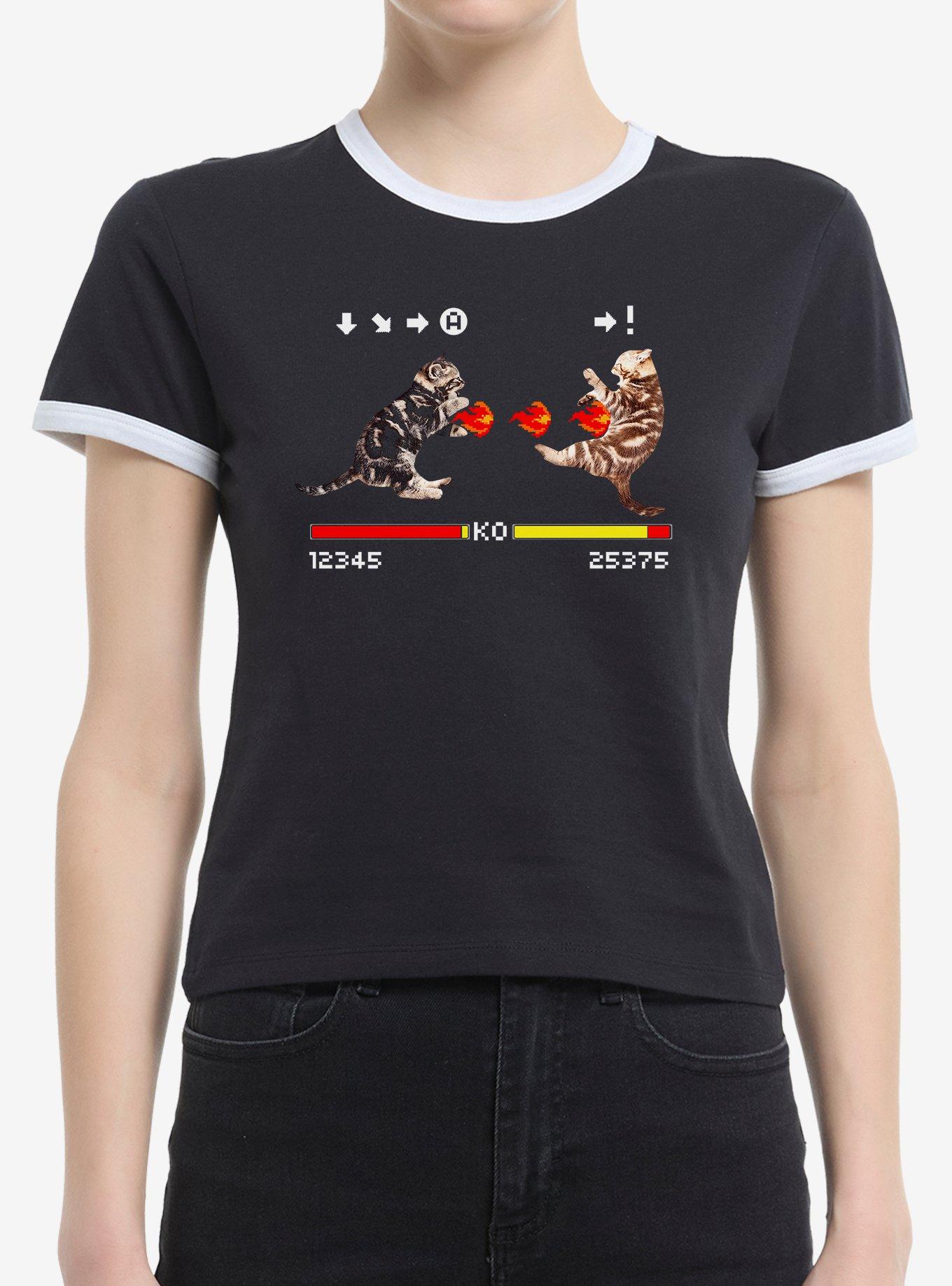 Cat Fight Video Game Girls Ringer Crop T-Shirt