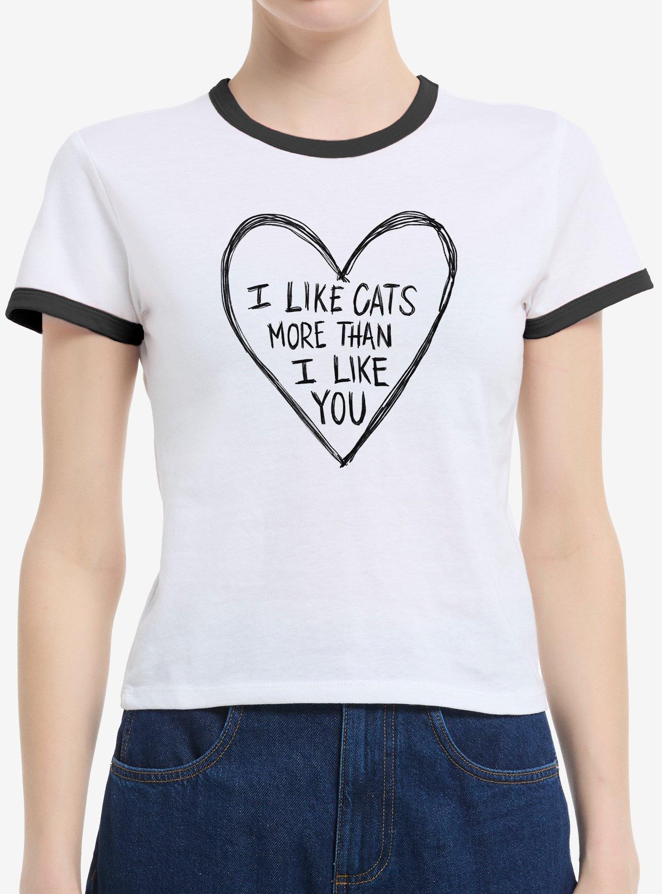 I Like Cats More Than I Like You Girls Ringer Crop T-Shirt, , hi-res