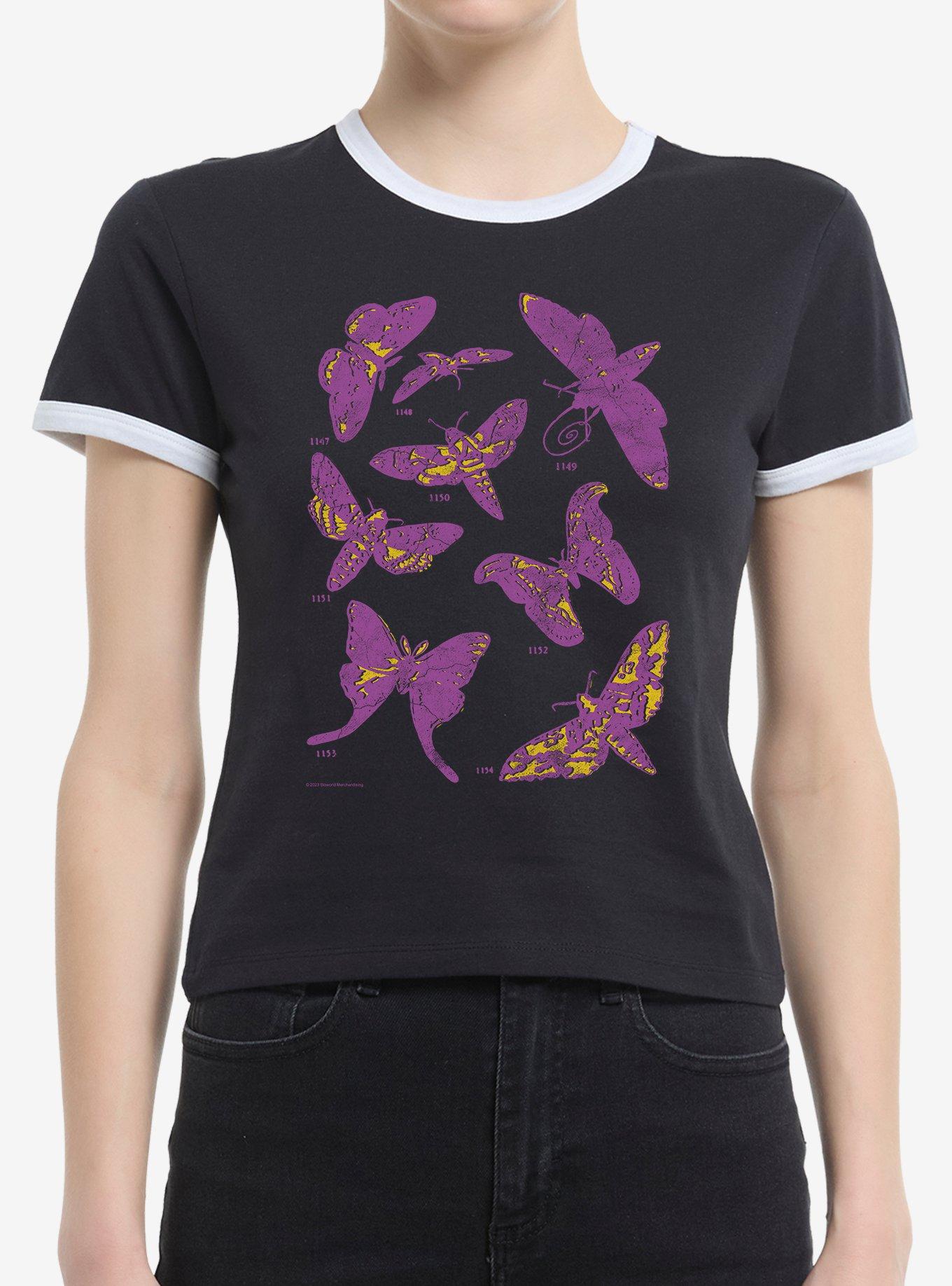 Butterfly Display Girls Ringer Crop T-Shirt