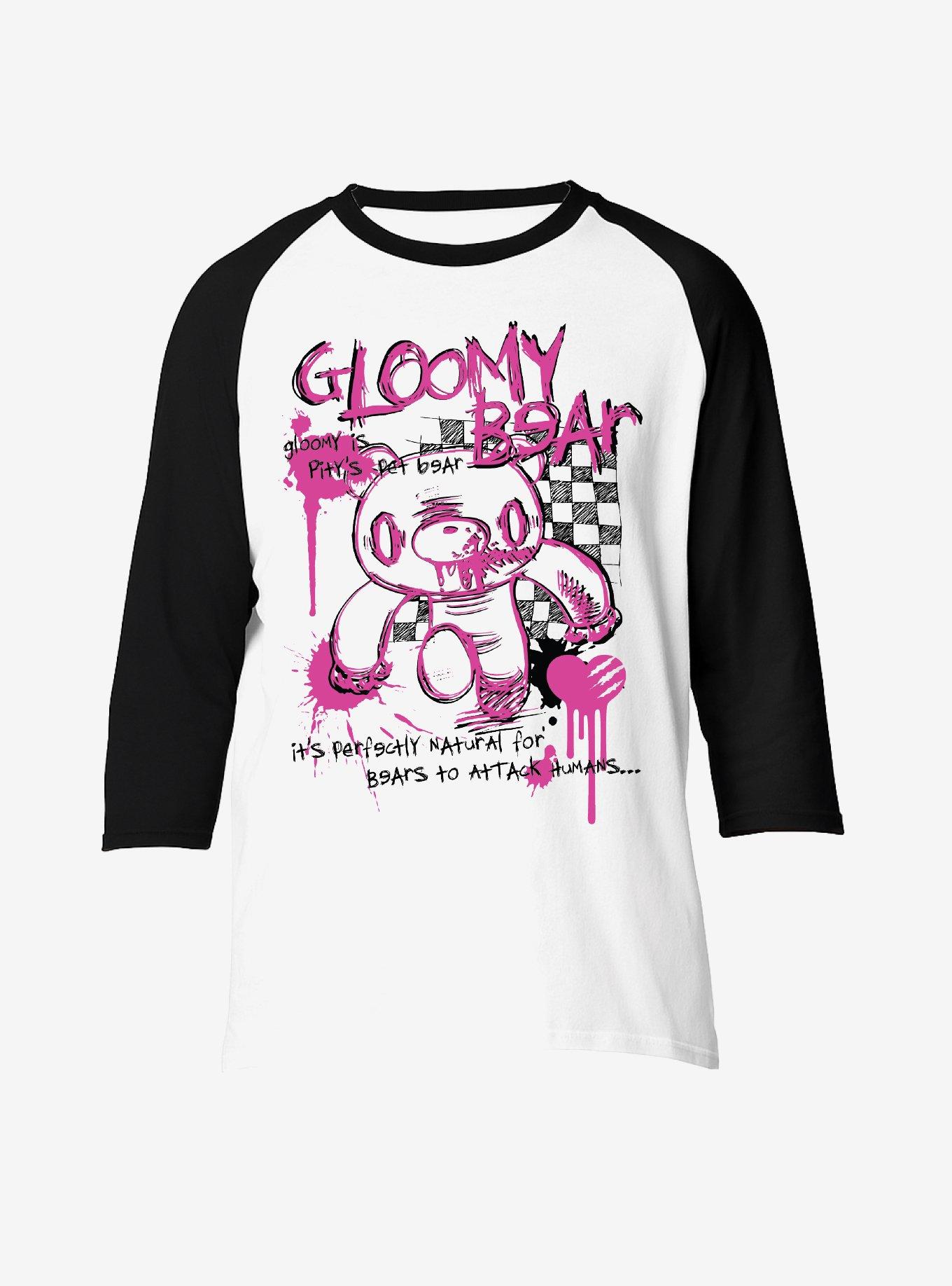 Gloomy Bear Pink Outline Checkered Girls Raglan T-Shirt, , hi-res