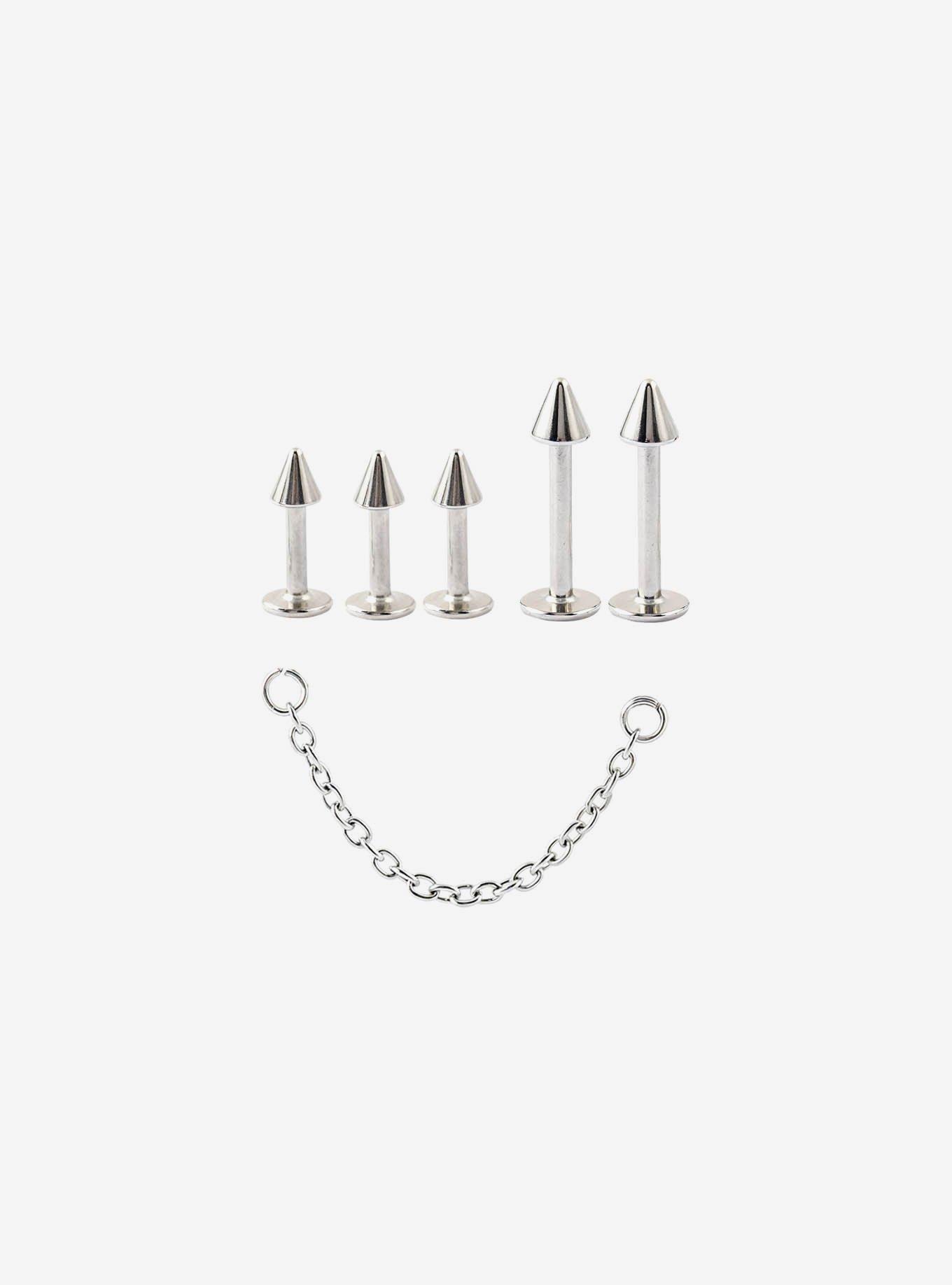 Steel Cartilage Spike Stud & Chain 6 Pack, , hi-res