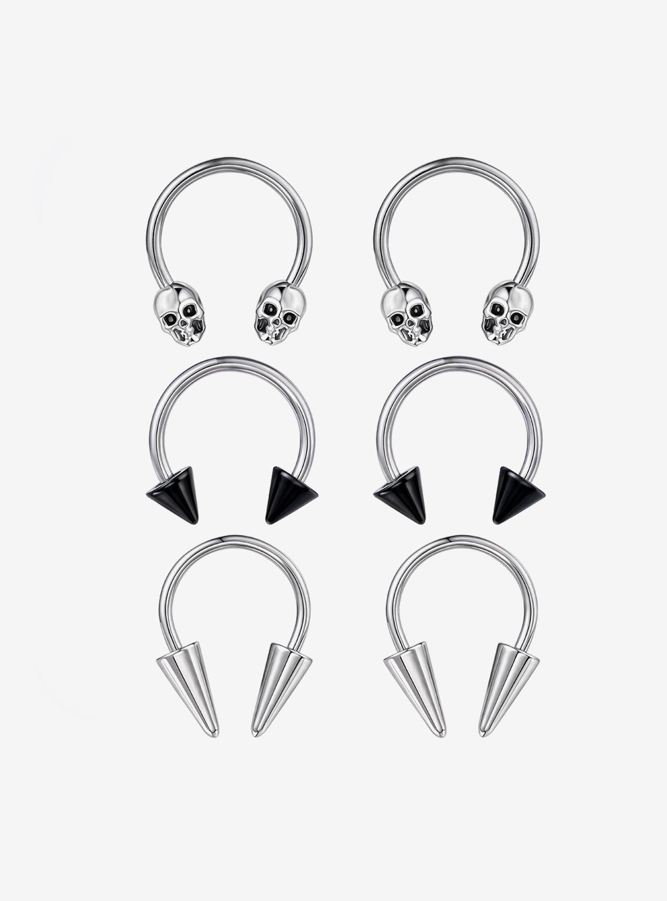 Steel Skull Spike Circular Barbell 6 Pack, , hi-res