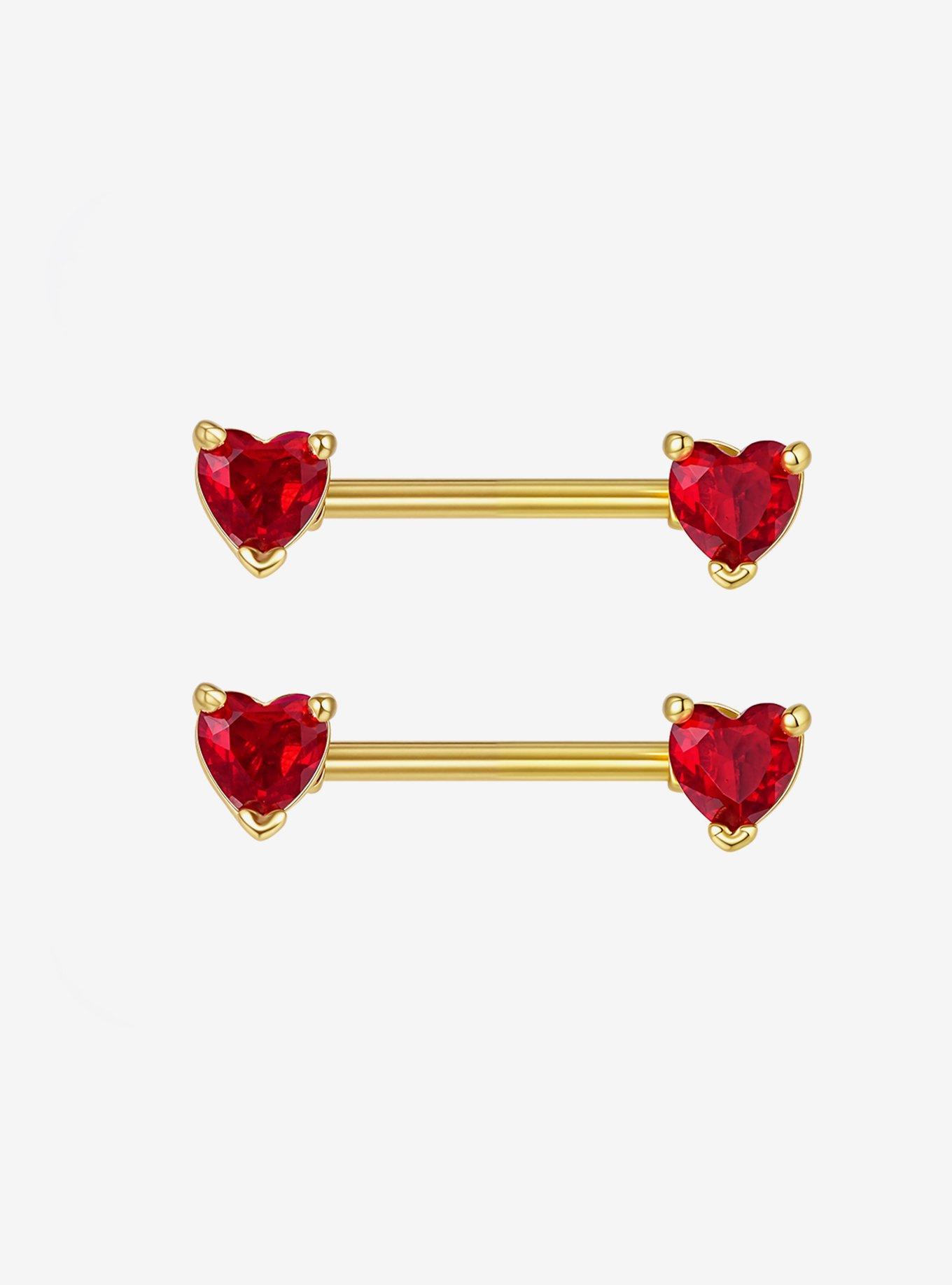 Steel Red Heart Nipple Barbell 2 Pack, , hi-res
