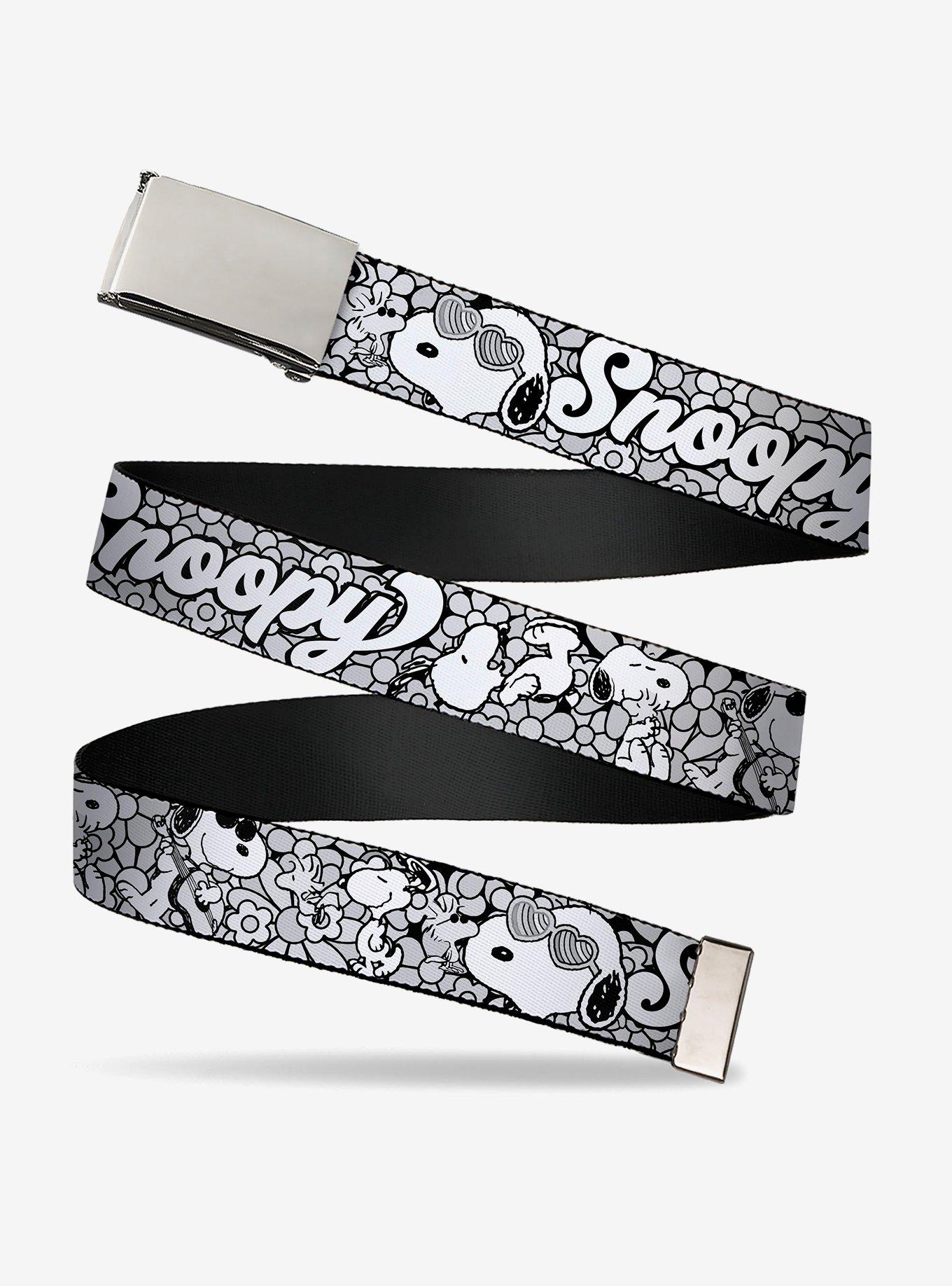 Peanuts Snoopy Poses and Daisy Flowers Collage Adjustable Clamp Buckle Belt