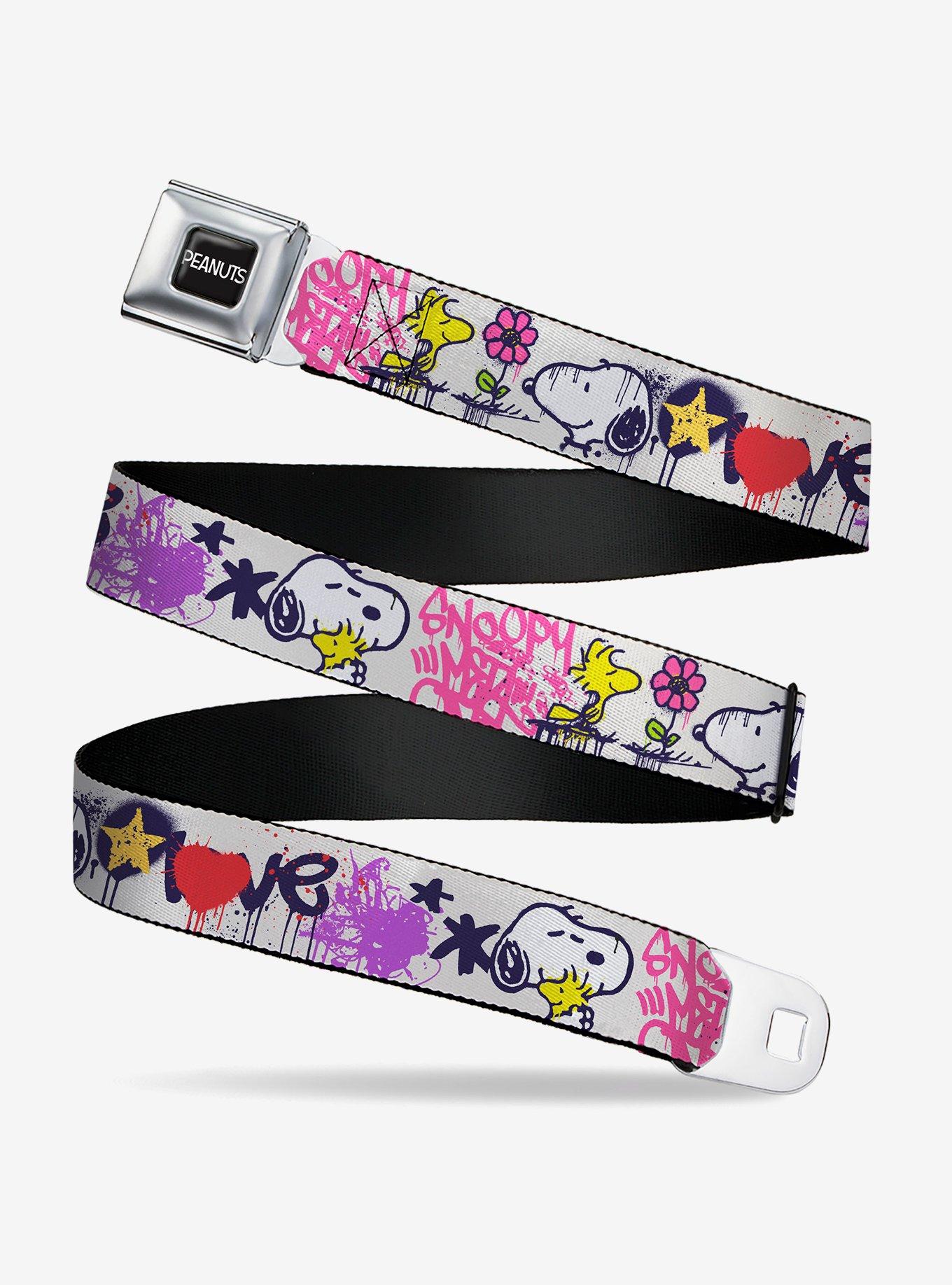 Peanuts Snoopy and Woodstock Graffiti Collage Multi Seatbelt Buckle Belt, MULTI, hi-res