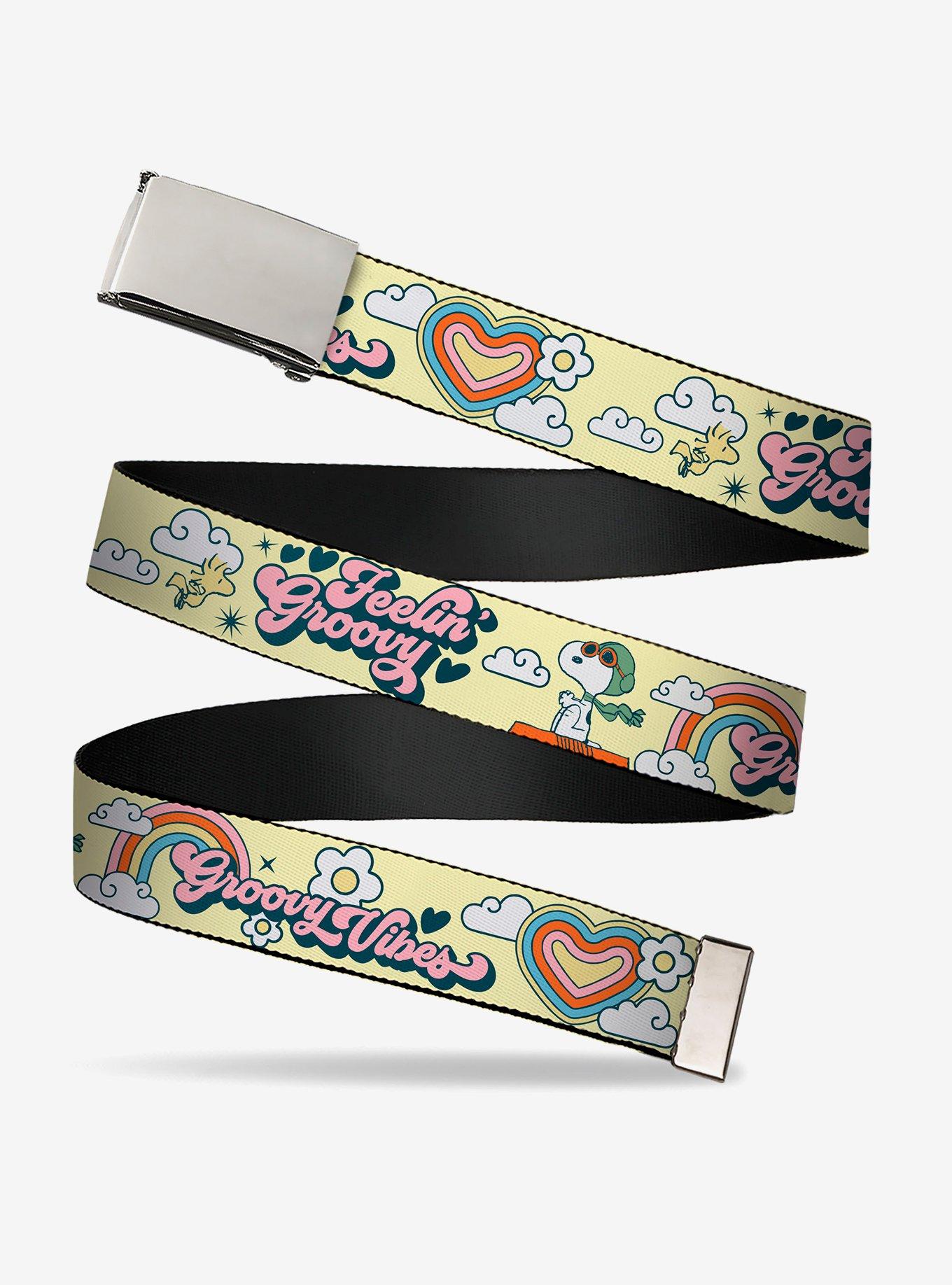 Peanuts Snoopy Flying Ace and Woodstock Groovy Quotes Adjustable Clamp Buckle Belt, , hi-res