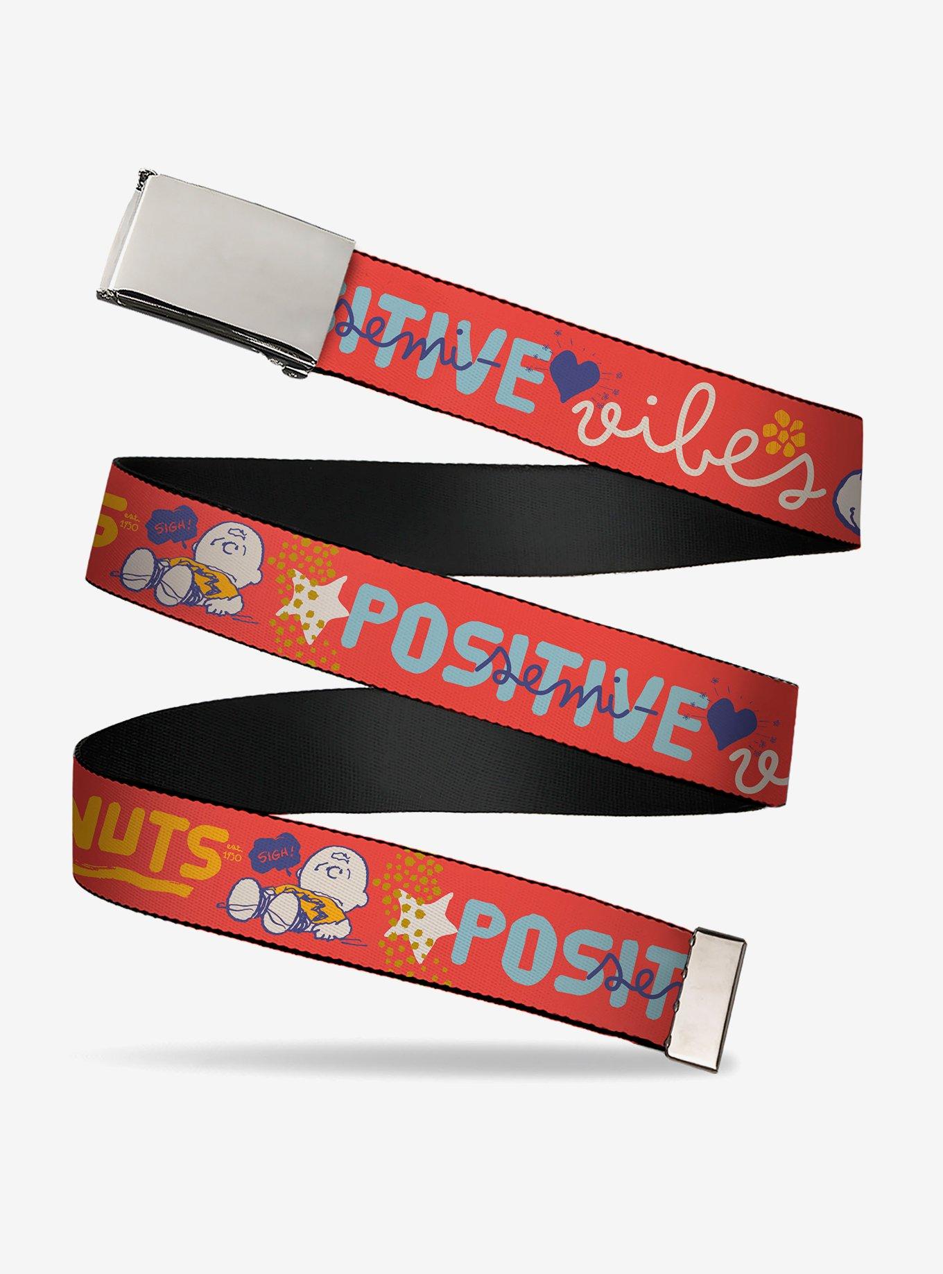 Peanuts Gang Semi Positive Vibes Quote Adjustable Clamp Buckle Belt, , hi-res