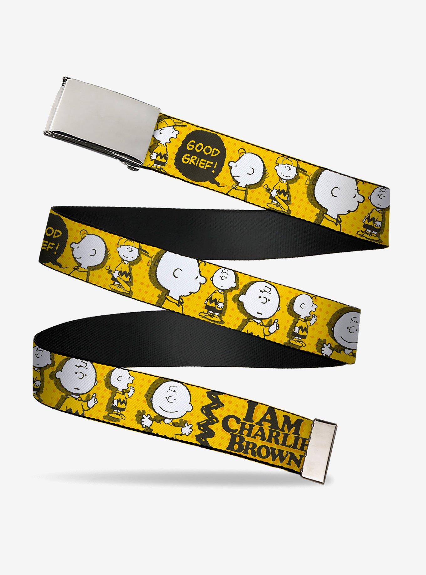 Peanuts I Am Charlie Brown Poses and Zig Zag Stripe Adjustable Clamp Buckle Belt, , hi-res