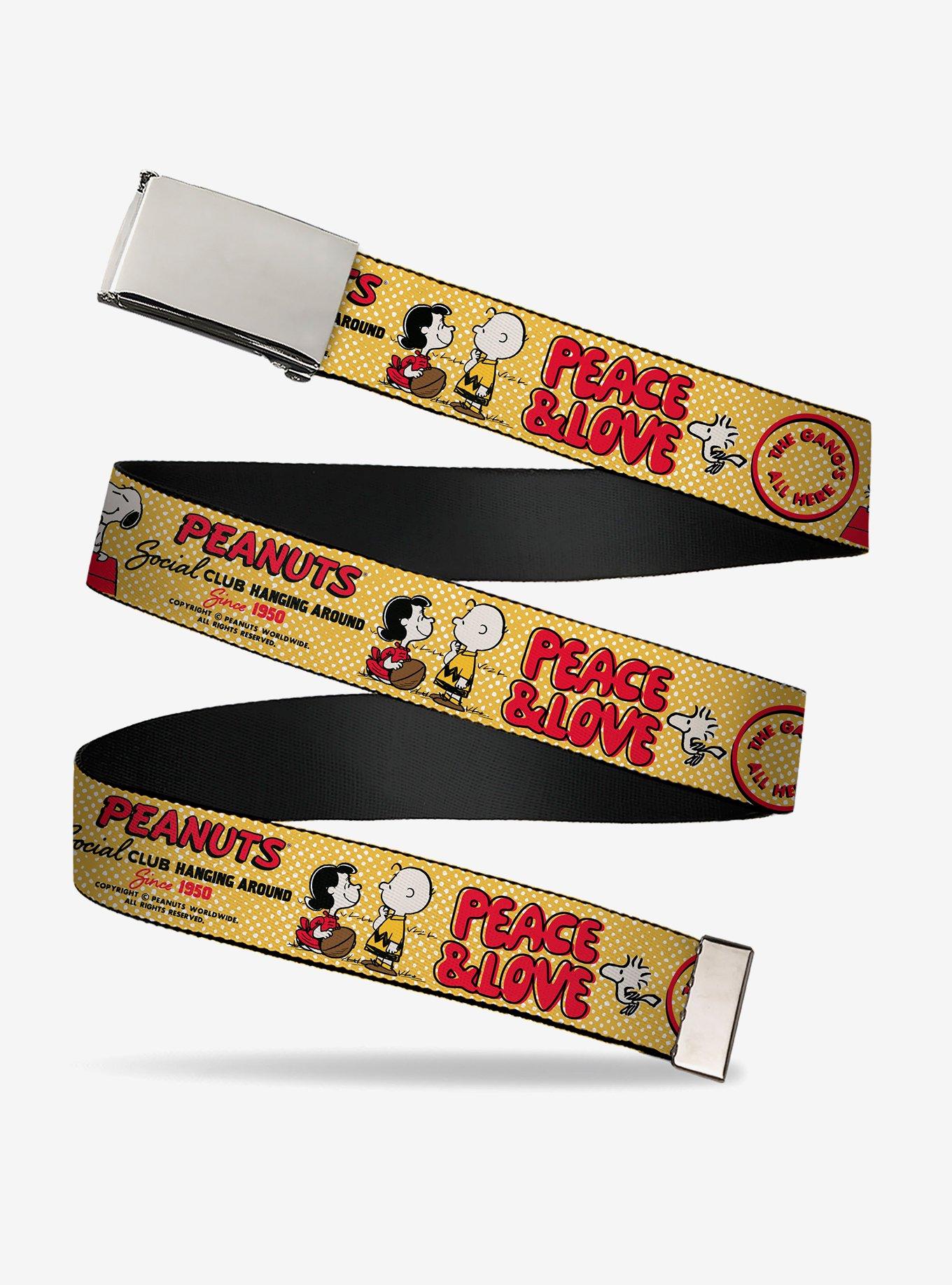 Peanuts Social Club Peace and Love Scenes Adjustable Clamp Buckle Belt, , hi-res