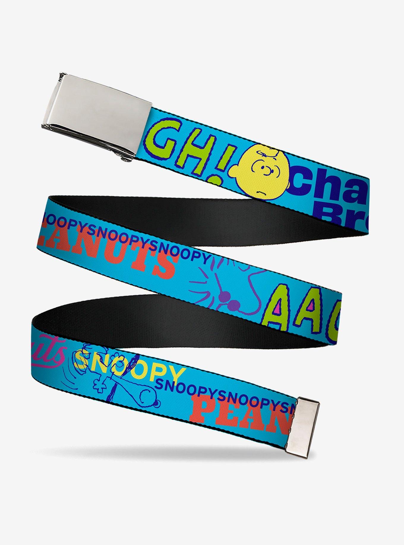 Peanuts Charlie Brown Snoopy and Woodstock Typography Adjustable Clamp Buckle Belt, , hi-res