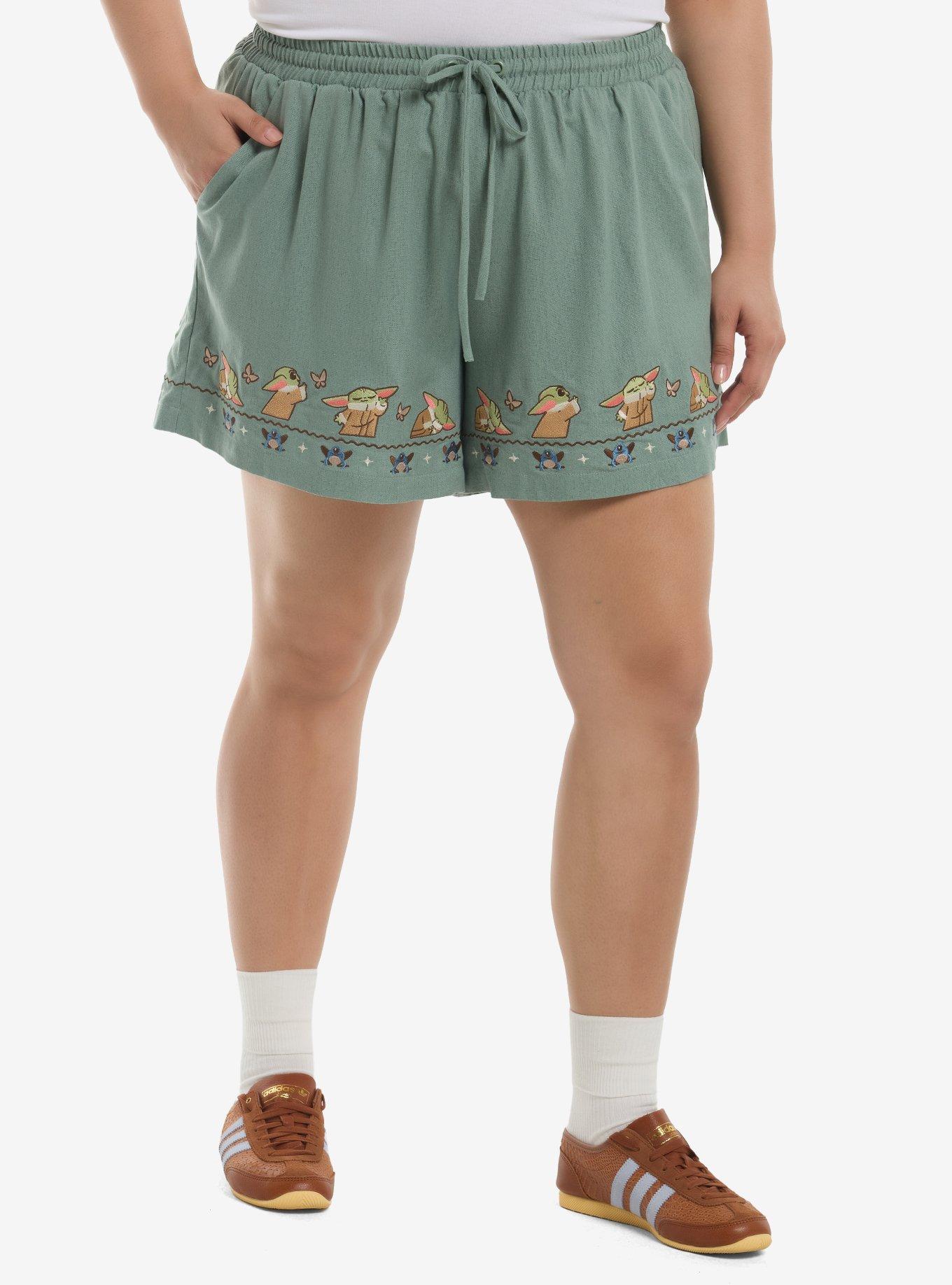 Her Universe Star Wars The Mandalorian Grogu Linen Shorts Plus Size Her Universe Exclusive, , hi-res