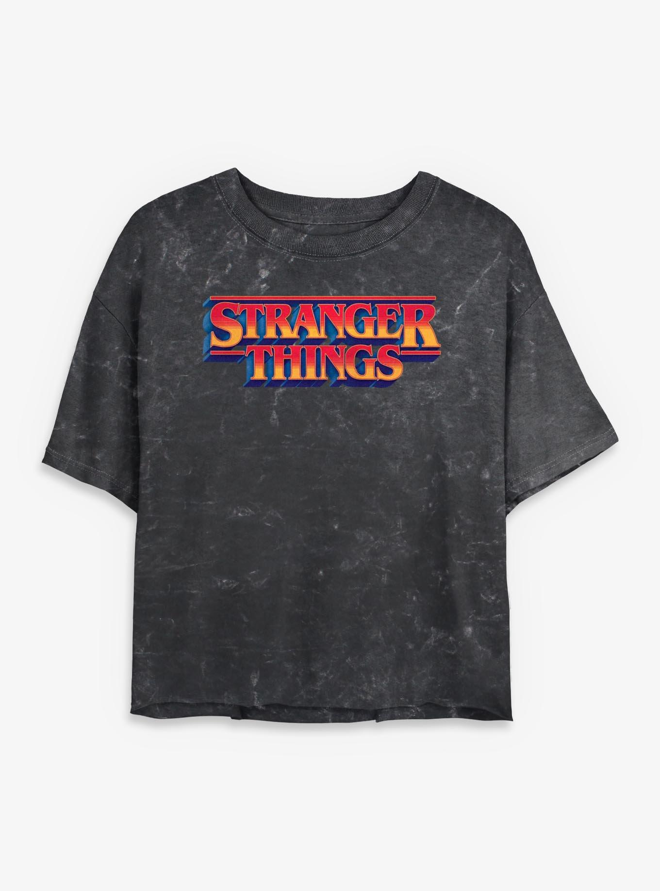 Stranger Things Retro Logo Girls Mineral Wash Crop T-Shirt, , hi-res