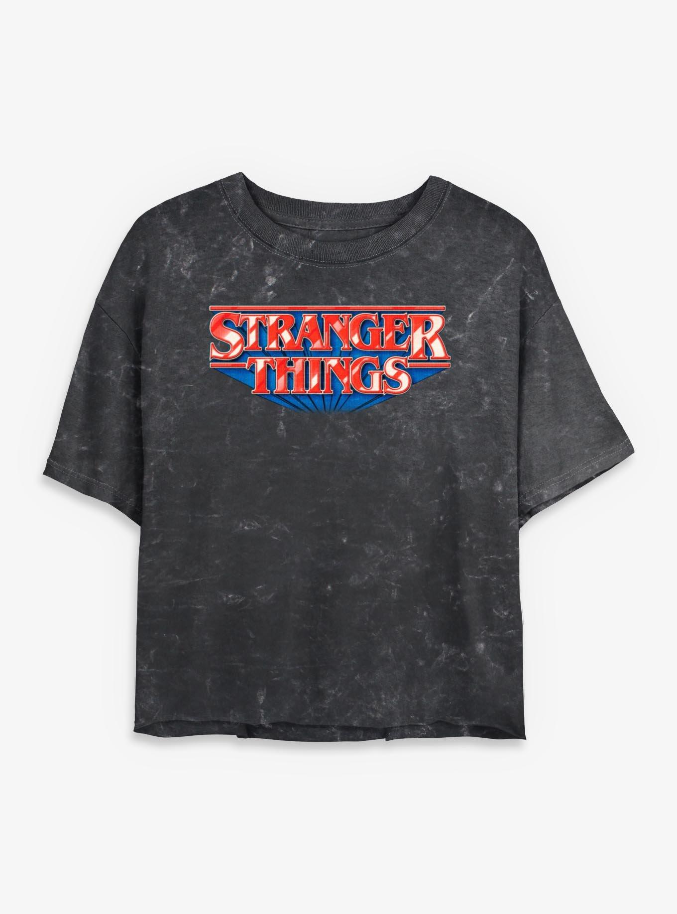 Stranger Things Glossy Logo Girls Mineral Wash Crop T-Shirt, , hi-res