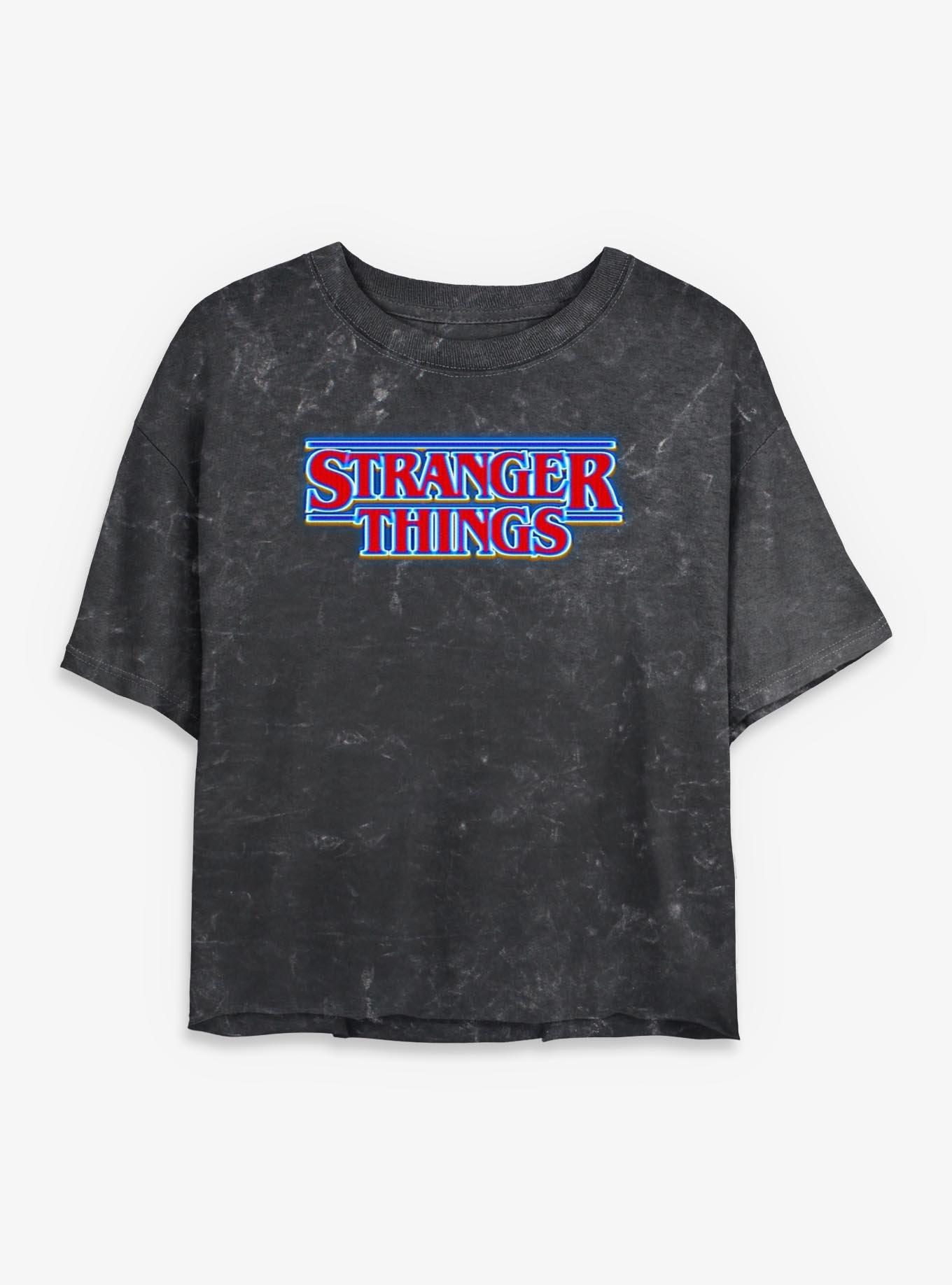 Stranger Things Blue Glow Logo Girls Mineral Wash Crop T-Shirt, , hi-res