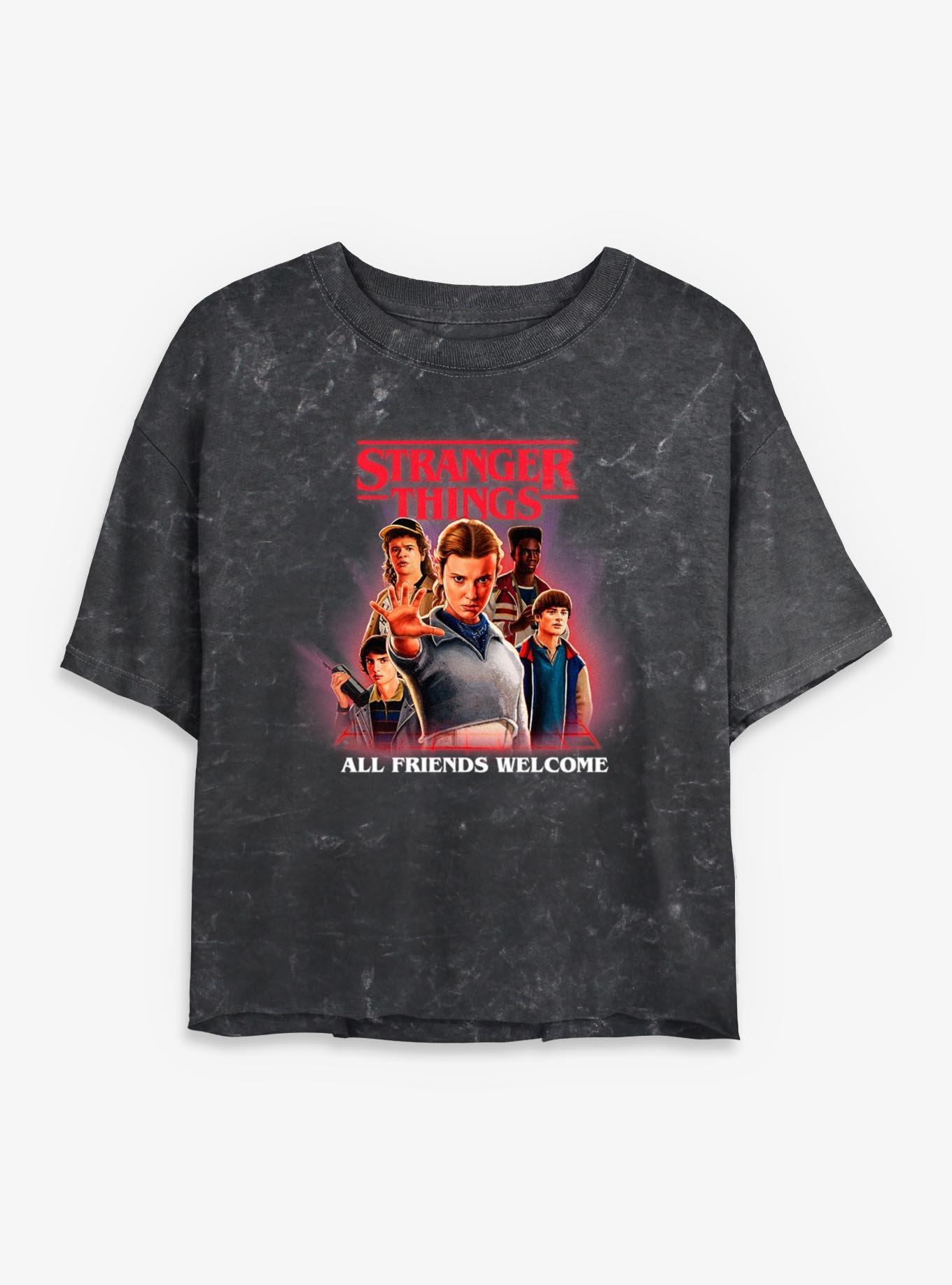 Stranger Things All Friends Welcome Girls Mineral Wash Crop T-Shirt, , hi-res