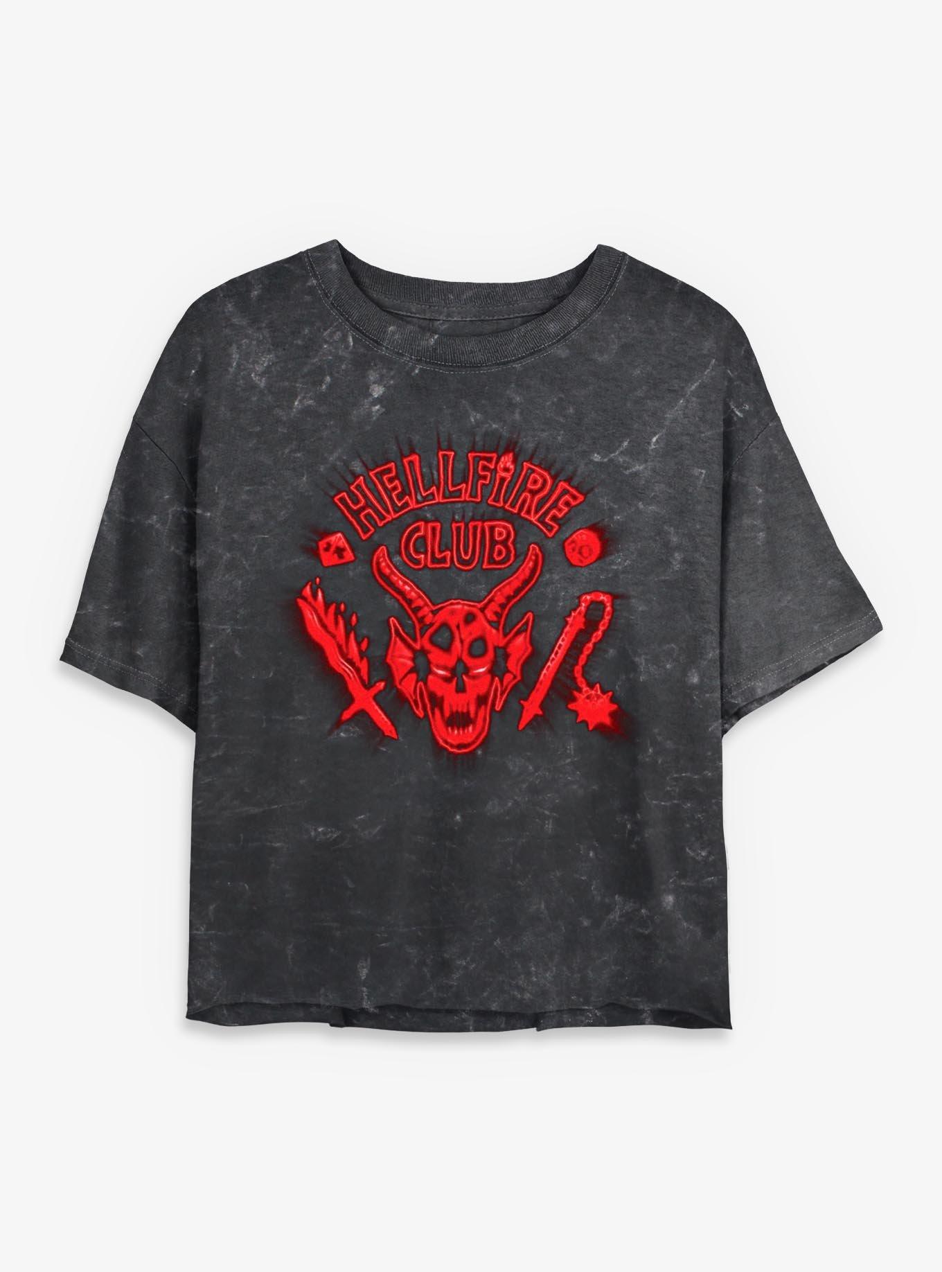 Stranger Things Hellfire Club Red Glow Logo Girls Mineral Wash Crop T-Shirt, , hi-res