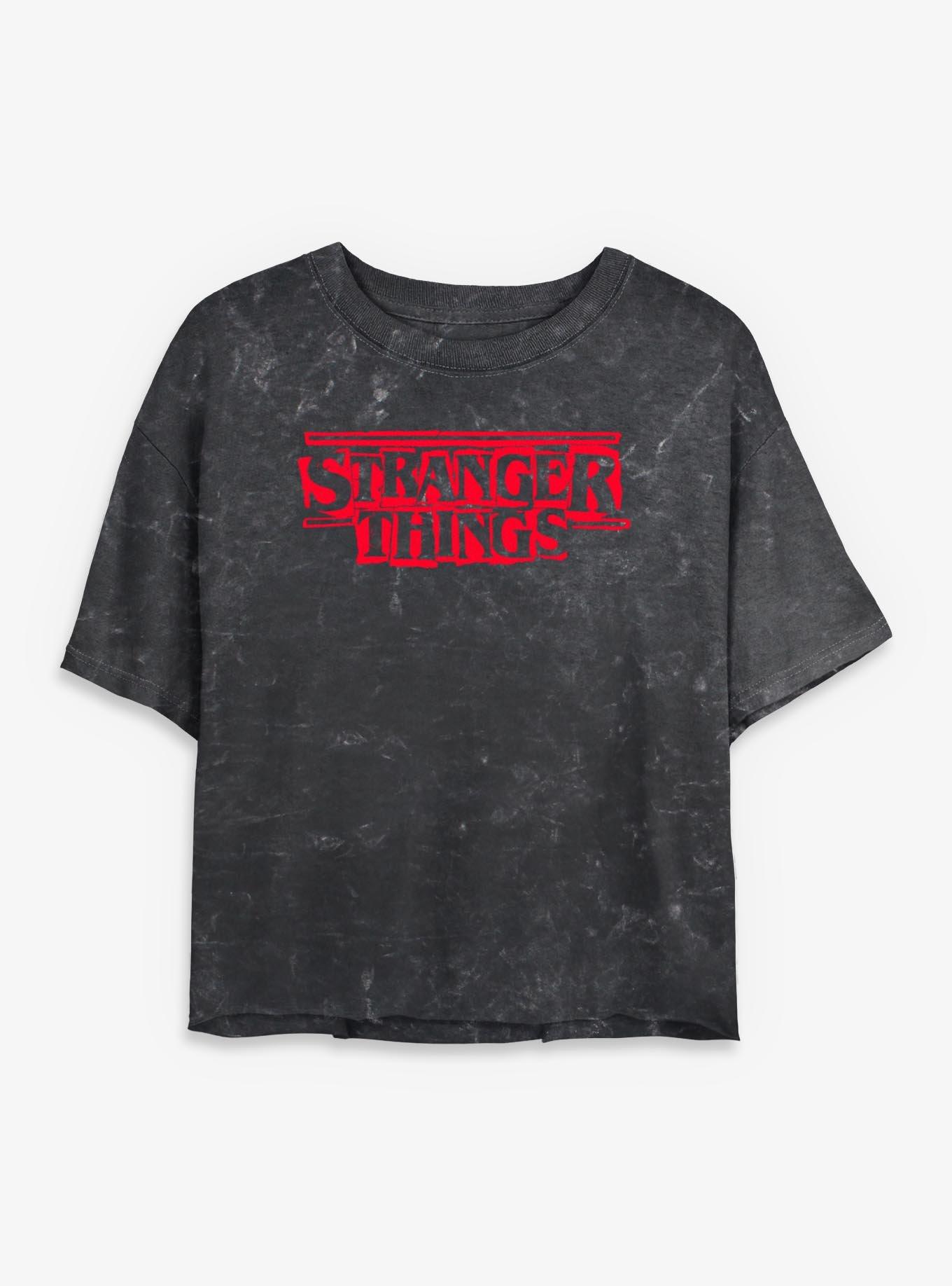 Stranger Things Stencil Logo Girls Mineral Wash Crop T-Shirt, , hi-res