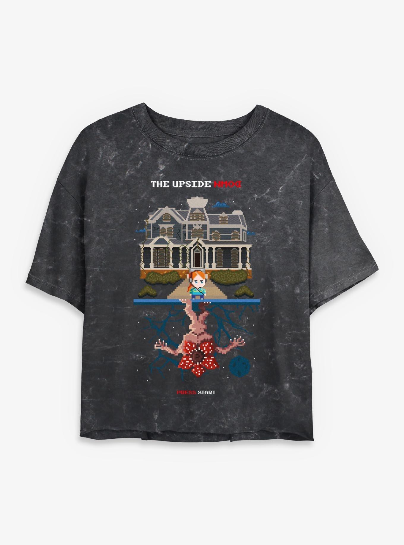 Stranger Things 8-Bit Max Vs Demogorgon Girls Mineral Wash Crop T-Shirt, , hi-res