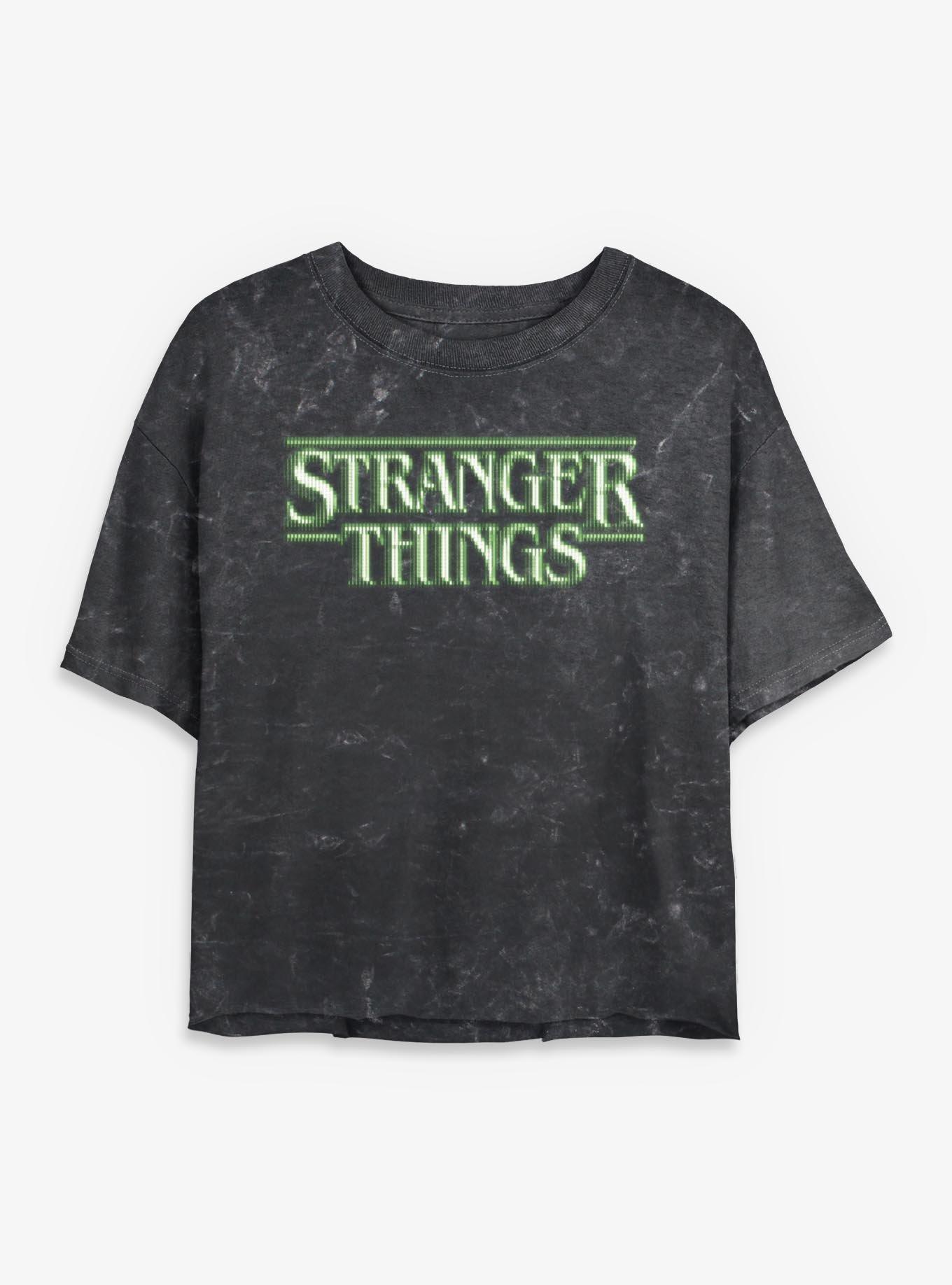 Stranger Things 8-Bit Glitch Logo Girls Mineral Wash Crop T-Shirt, , hi-res