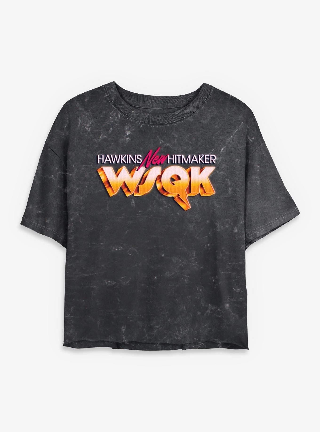 Stranger Things Hawkins New Hitmaker WSQK Girls Mineral Wash Crop T-Shirt, , hi-res