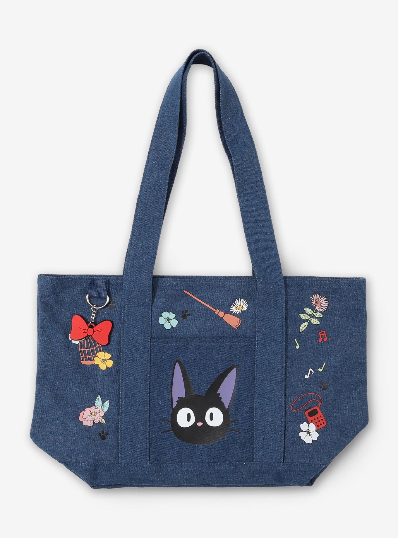 Studio Ghibli&reg; Kiki's Delivery Service Jiji & Icons Denim Tote Bag, , hi-res