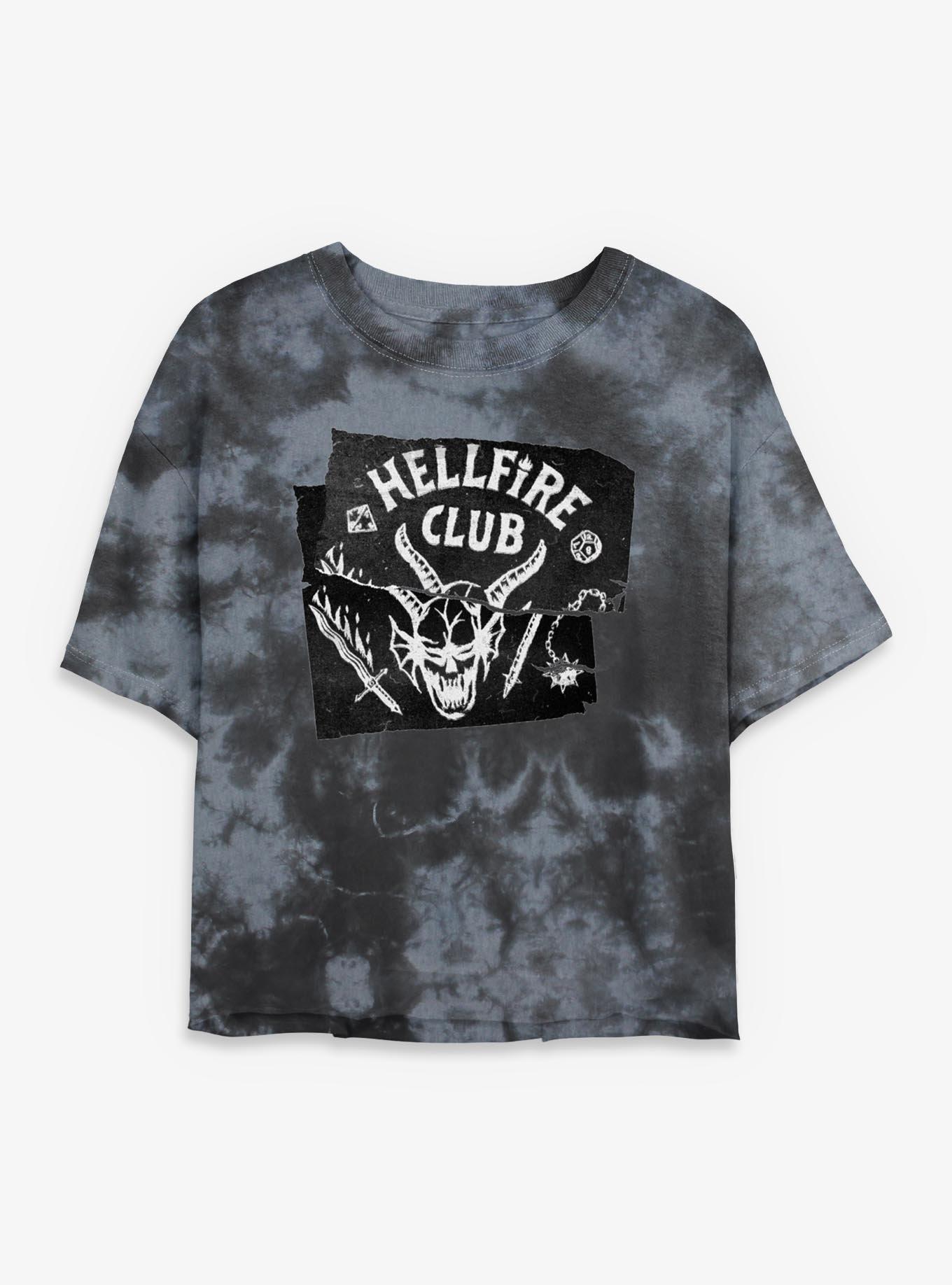 Stranger Things Hellfire Club Torn Flyer Girls Tye-Dye Crop T-Shirt, , hi-res