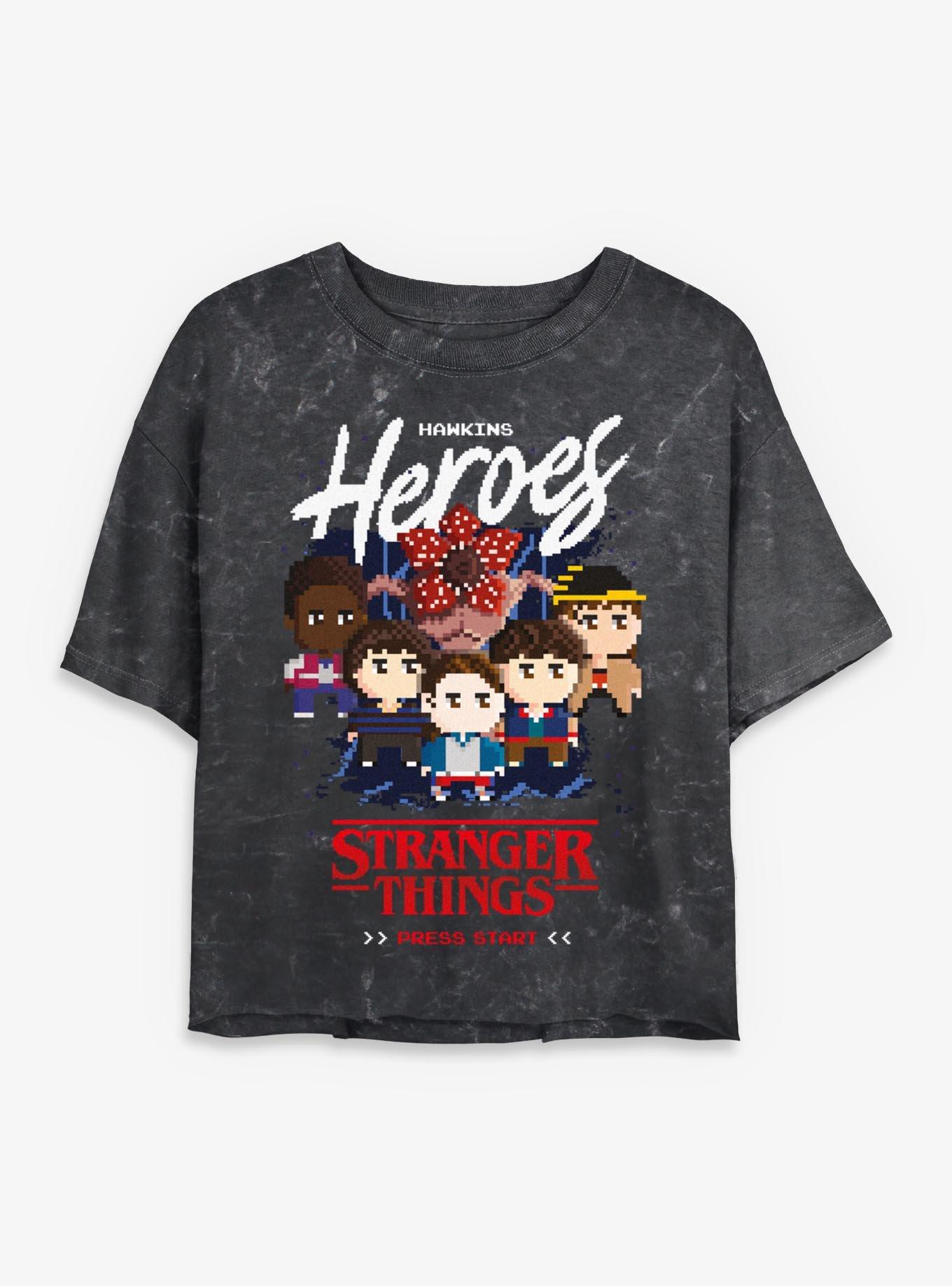 Stranger Things Hawkins Heroes Players Womens Mineral Wash Crop T-Shirt, , hi-res