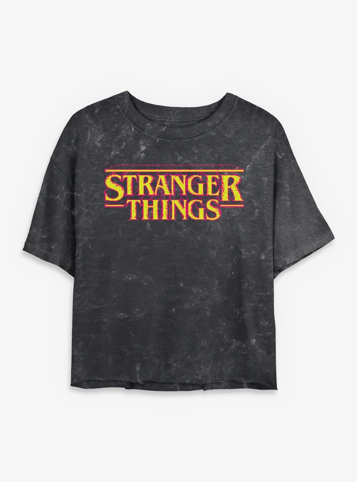 Stranger Things Yellow 8 Bits Logo Womens Mineral Wash Crop T-Shirt, , hi-res