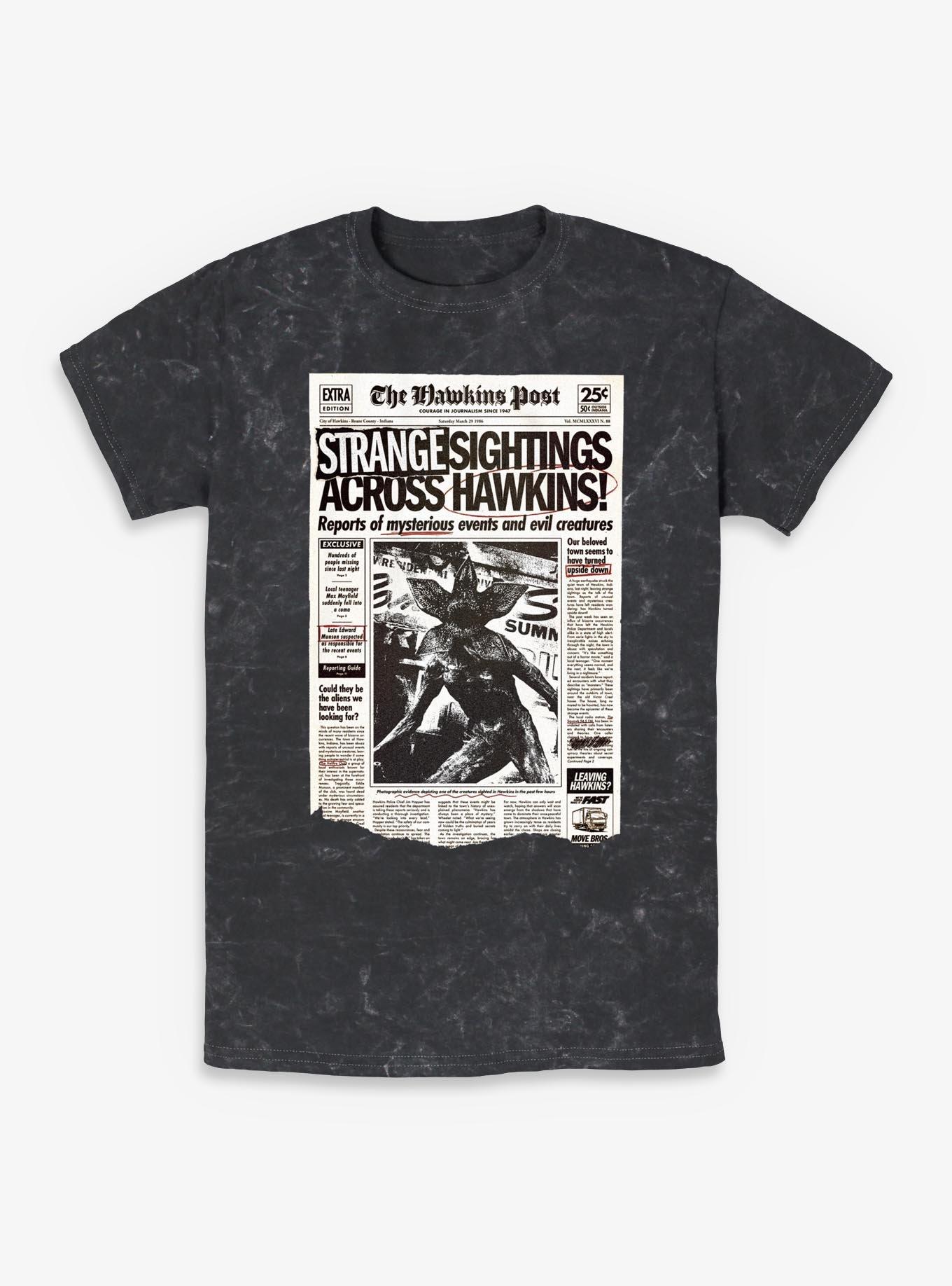 Stranger Things Strange Sightings Across Hawkins Mineral Wash T-Shirt, , hi-res