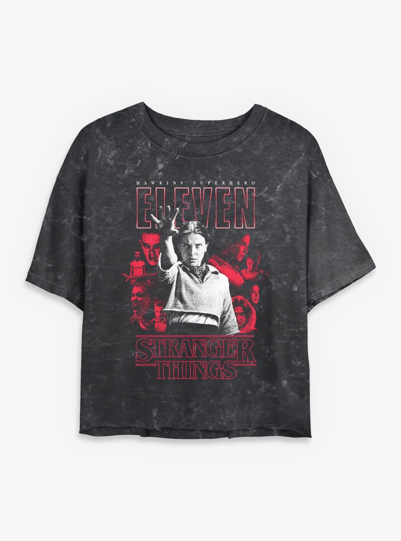 Stranger Things Eleven Superhero Womens Mineral Wash Crop T-Shirt, , hi-res