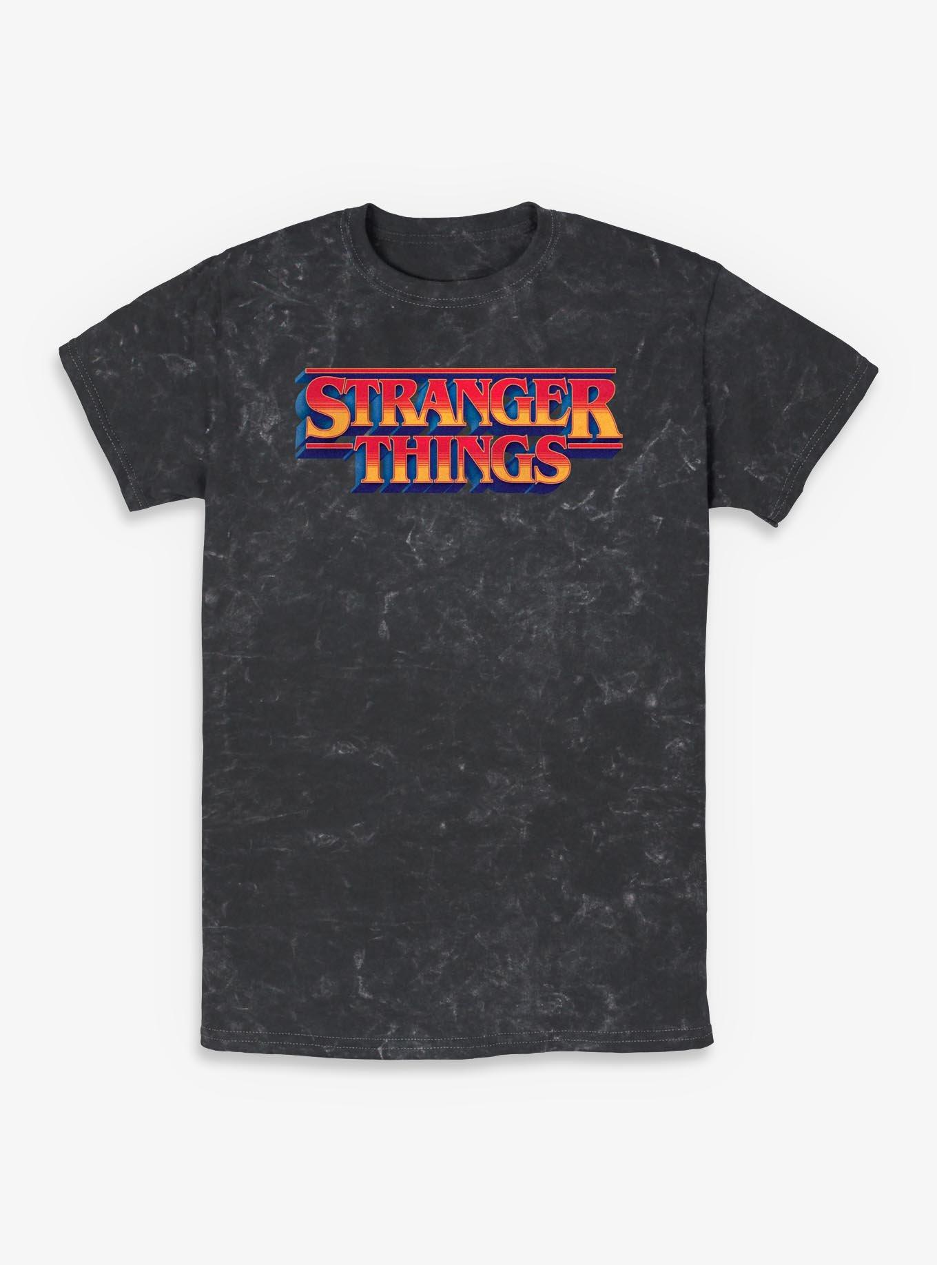 Stranger Things Gradient Logo Mineral Wash T-Shirt, BLACK, hi-res