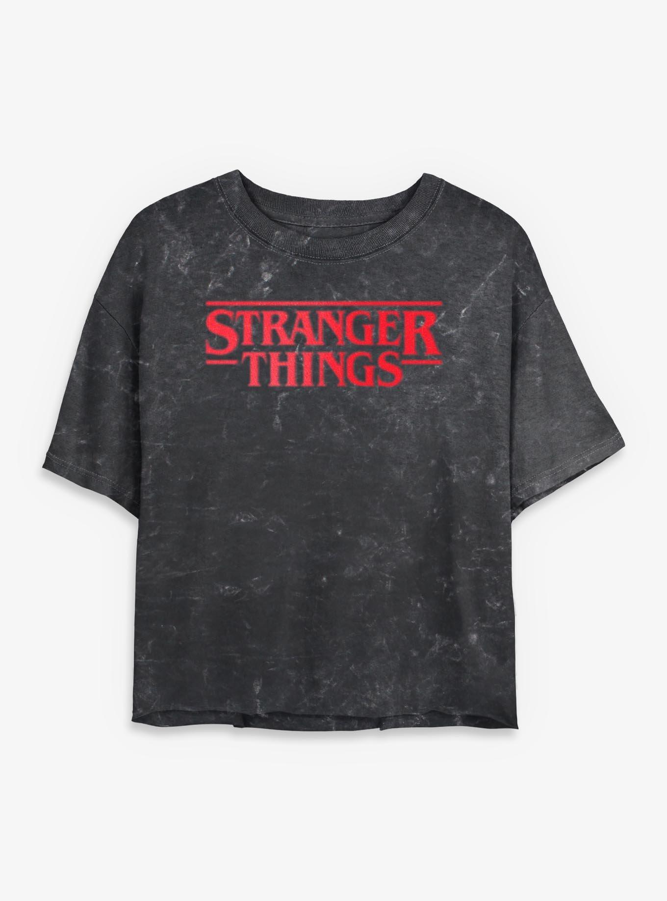 Stranger Things Logo Womens Mineral Wash Crop T-Shirt, BLACK, hi-res