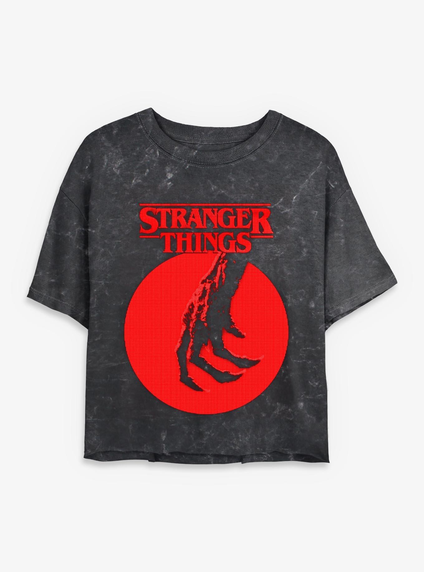 Stranger Things Red Circle Hand Womens Mineral Wash Crop T-Shirt, , hi-res