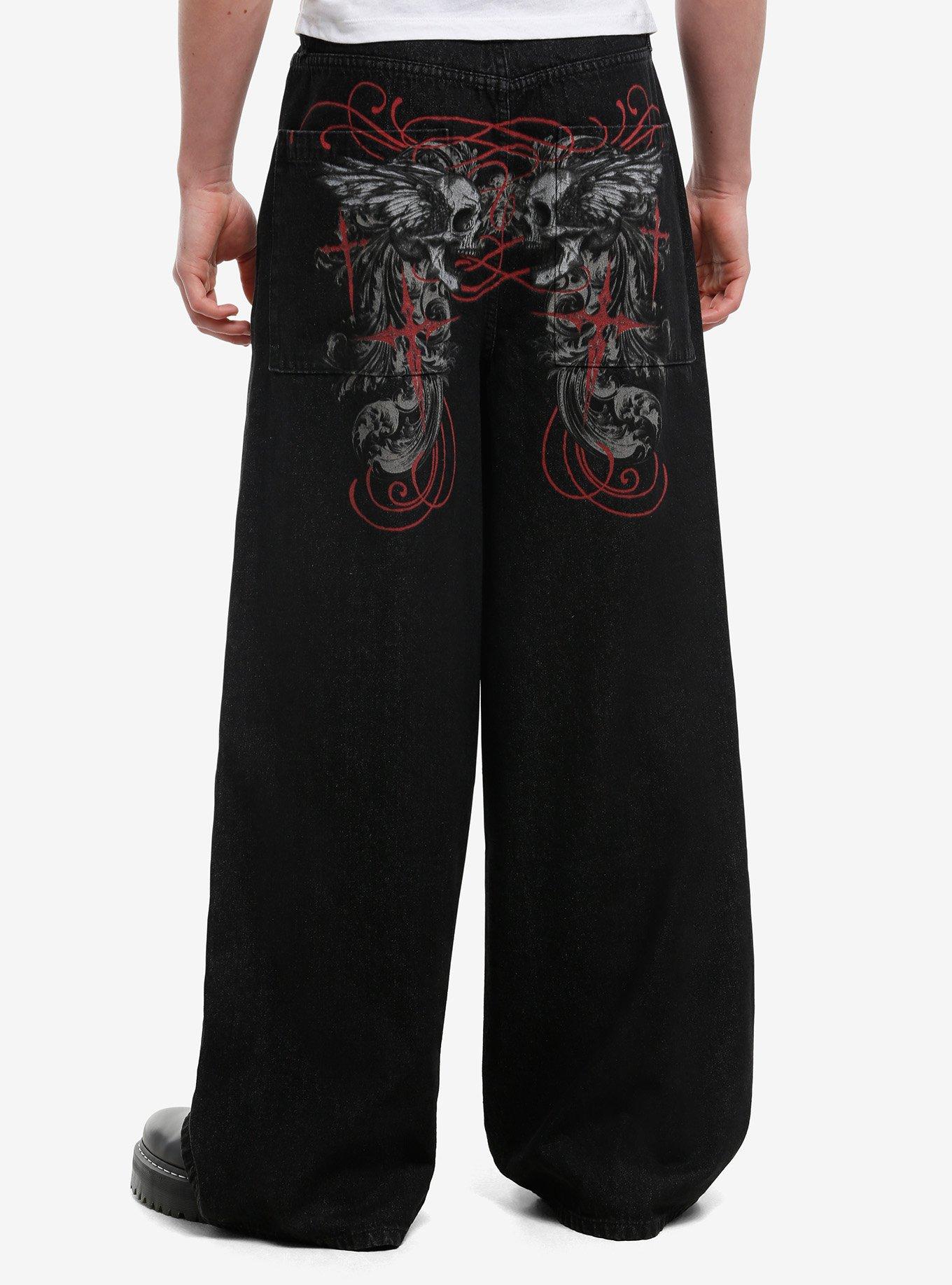 Wings & Skulls Red Filigree Jeans, , hi-res