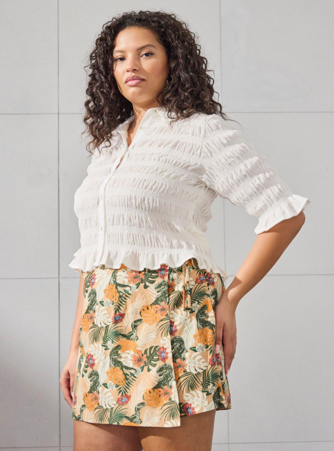 Jurassic Park Dinosaur Foliage Allover Print Linen Skort Plus Size, , hi-res