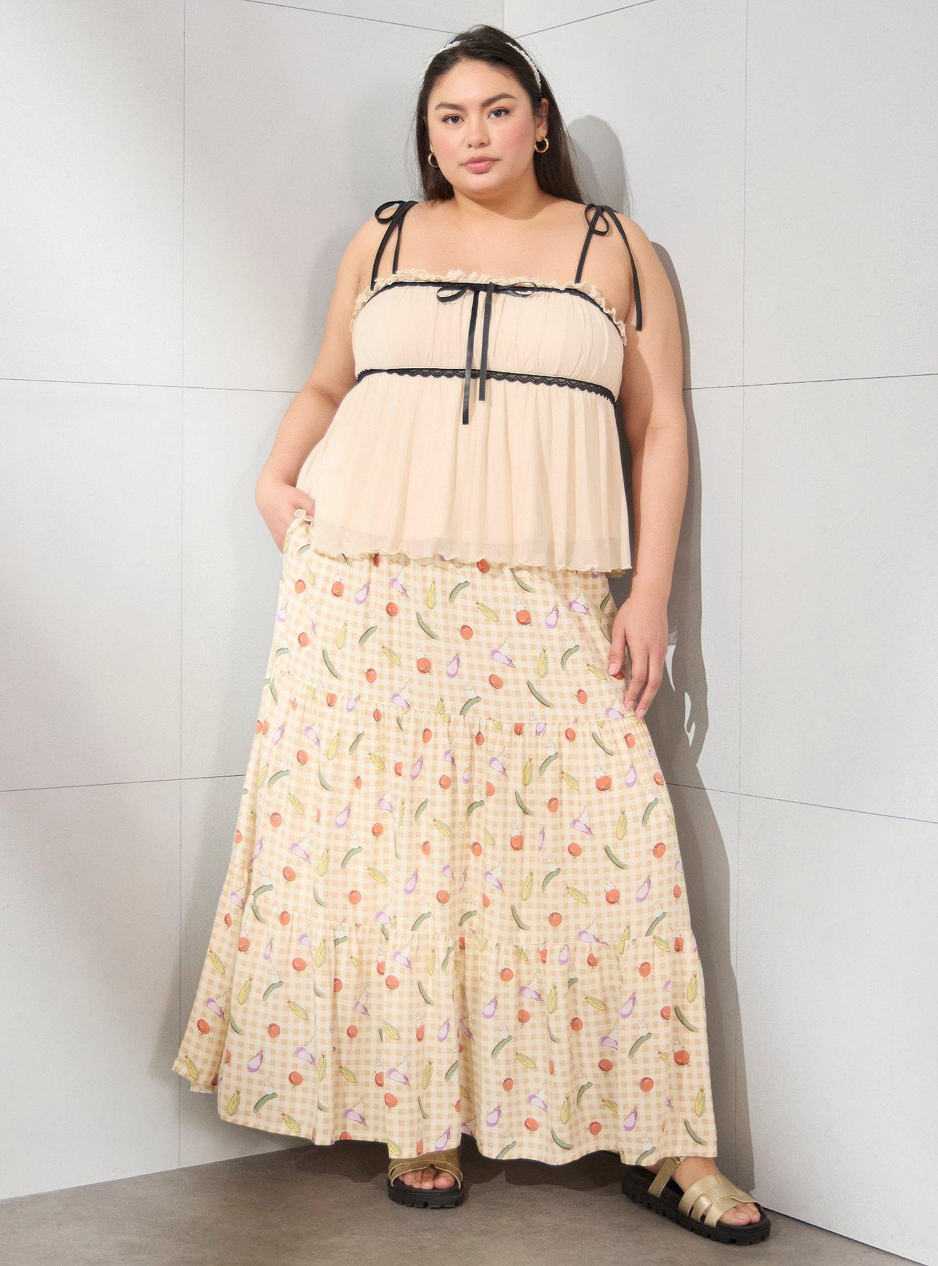 Studio Ghibli&reg; My Neighbor Totoro Veggies Gingham Maxi Skirt Plus Size, , hi-res