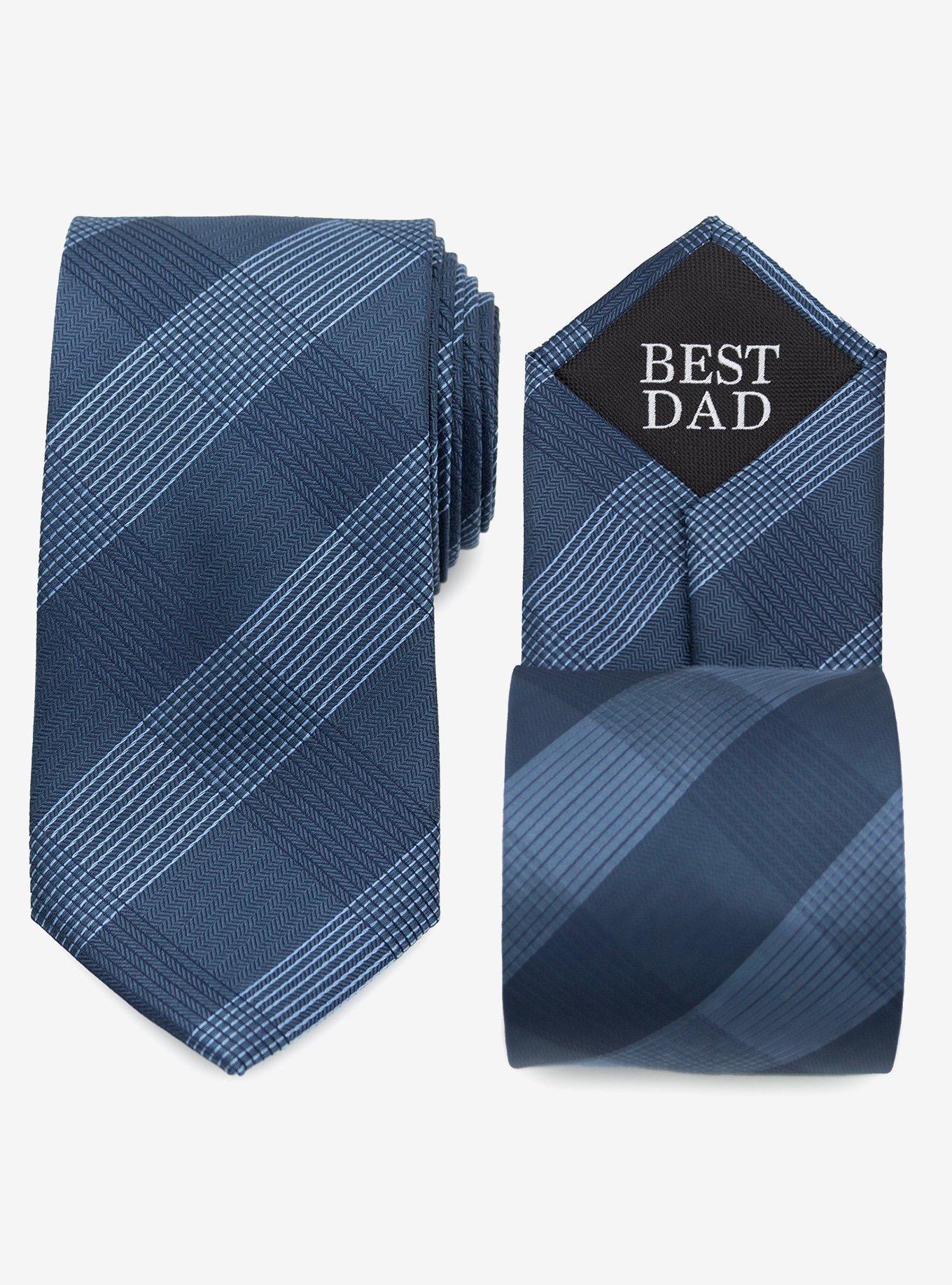 Best Dad Plaid Dark Blue Men's Tie, , hi-res