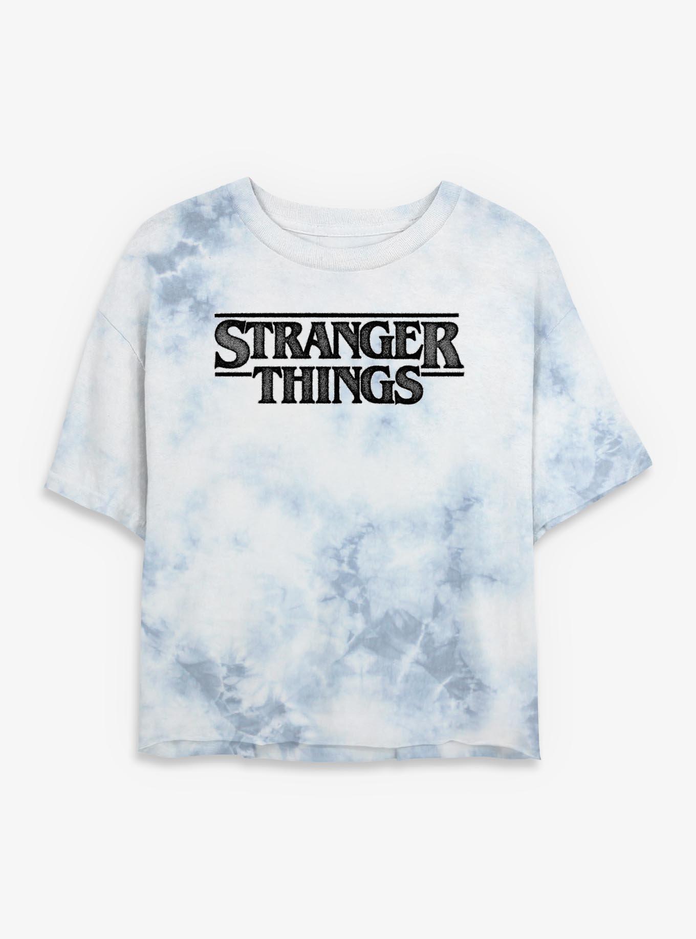 Stranger Things Pointillism Style Logo Womens Tie-Dye Crop T-Shirt, , hi-res