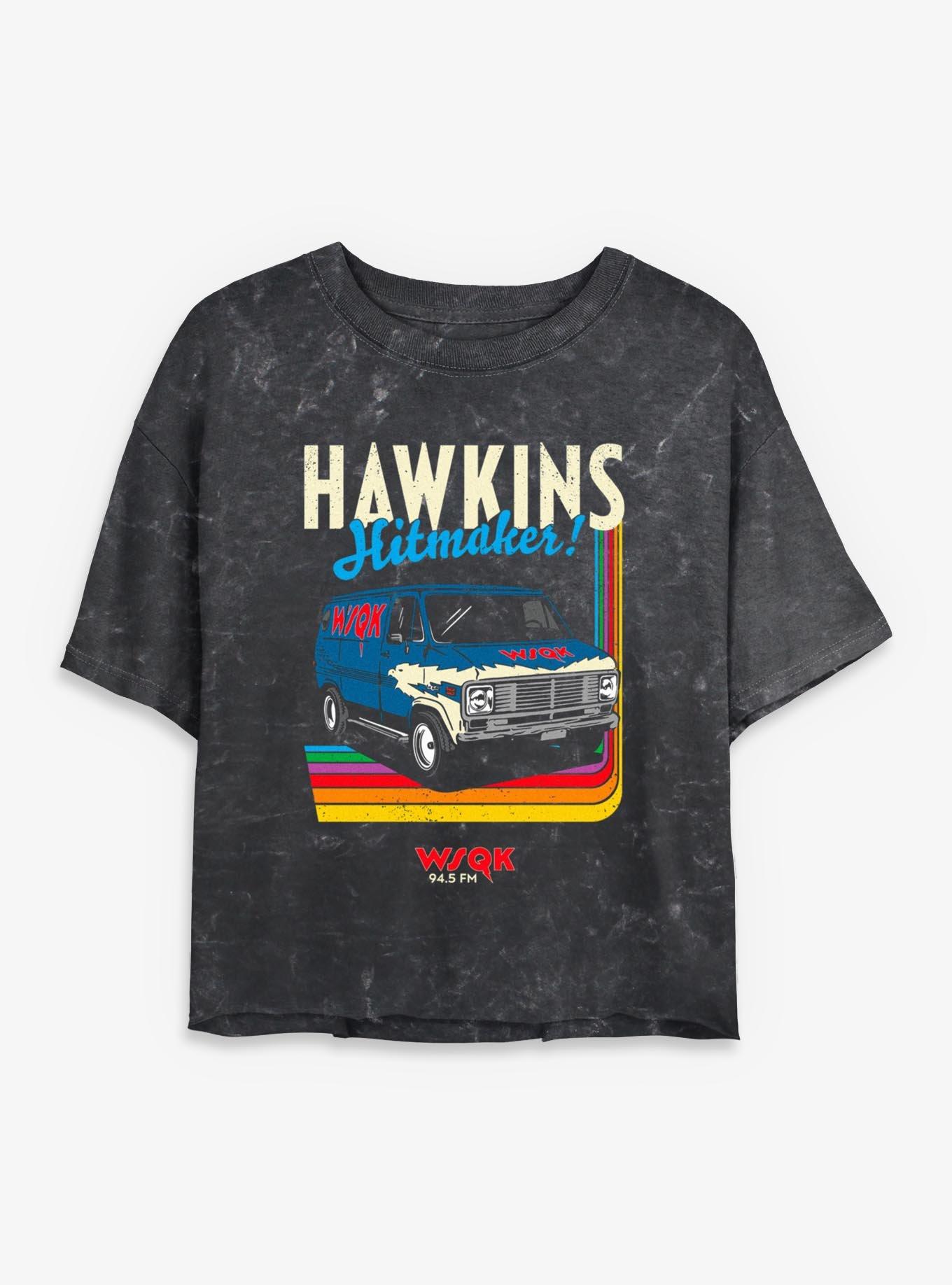 Stranger Things Hawkins Hitmaker Retro Womens Mineral Wash Crop T-Shirt, , hi-res