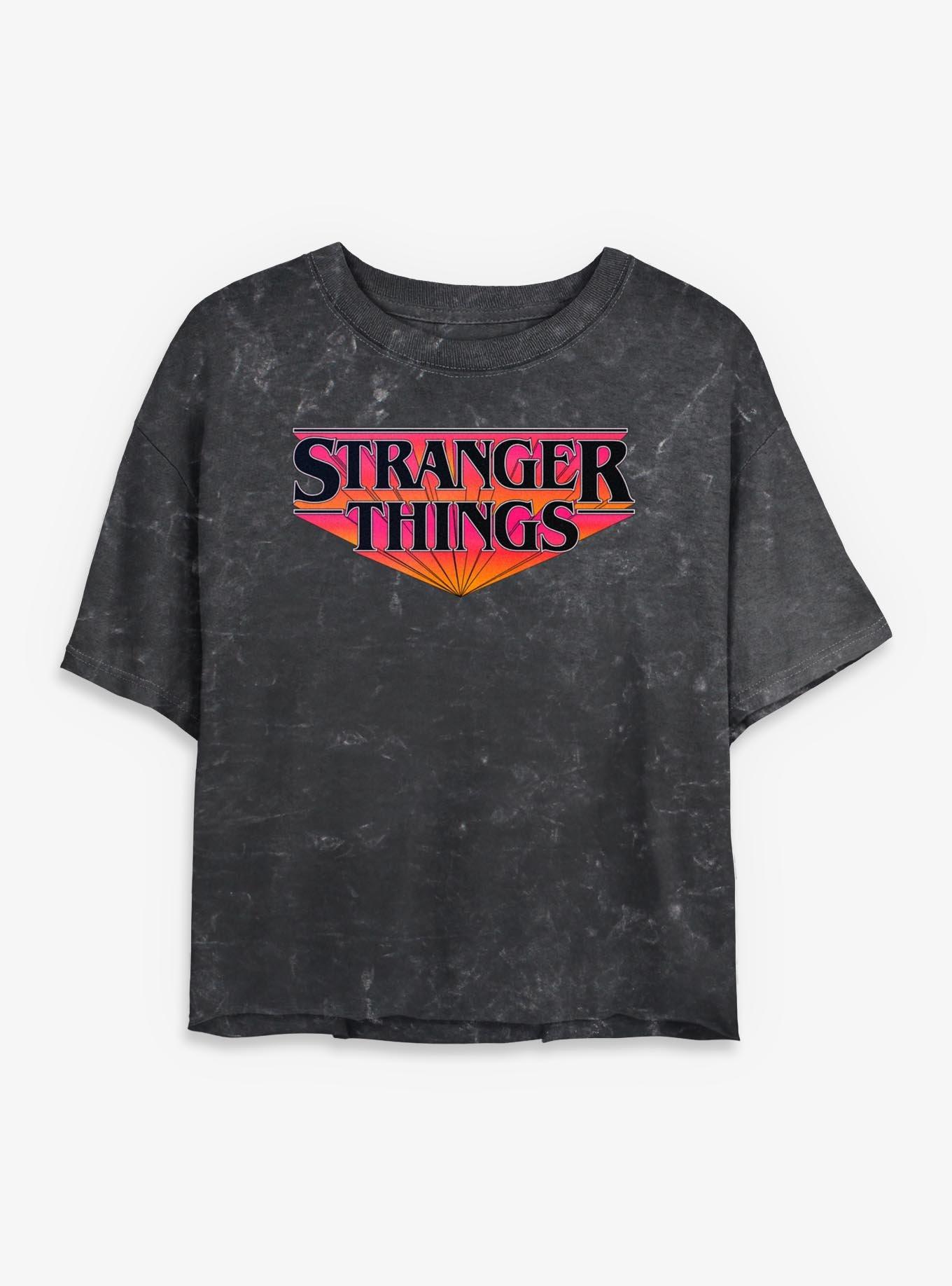 Stranger Things Retro Logo Womens Mineral Wash Crop T-Shirt, , hi-res