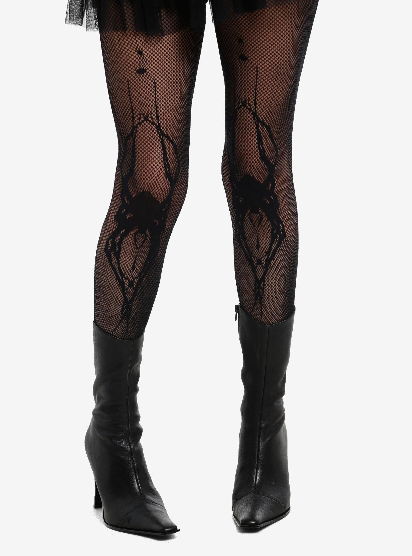 Spider Knee Fishnet Tights, , hi-res