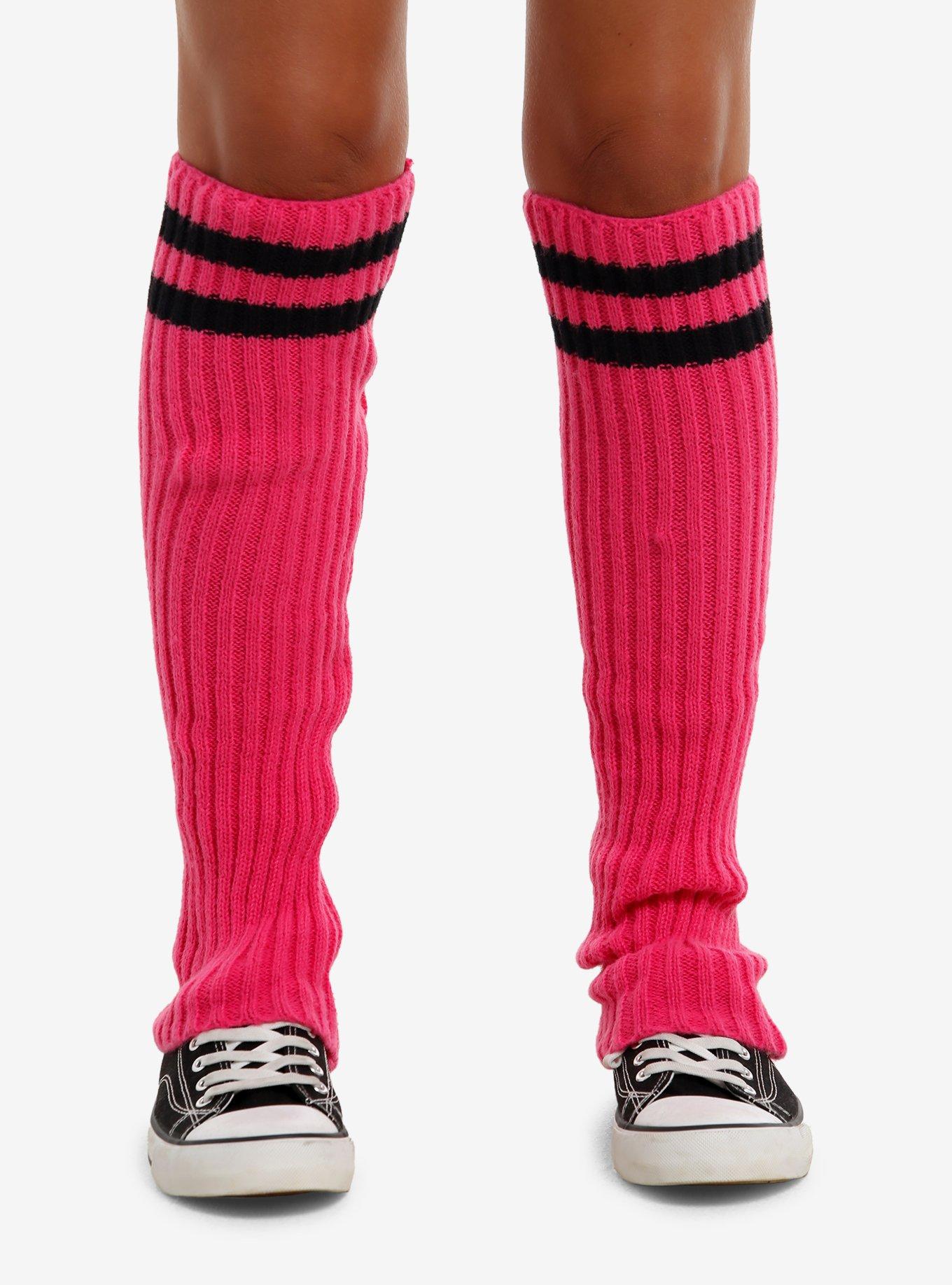 Pink & Black Varsity Stripe Leg Warmers, , hi-res