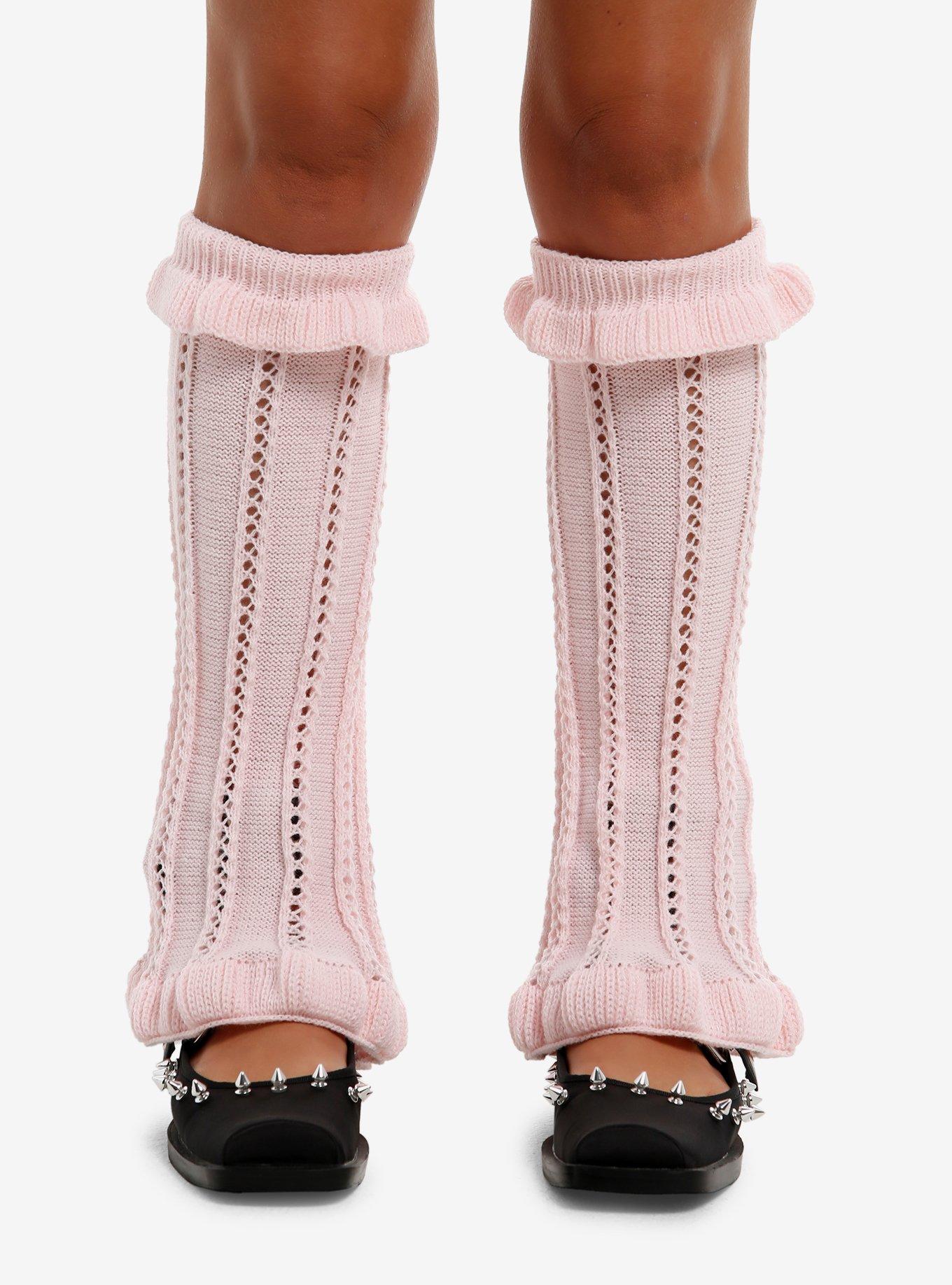 Pink Pointelle Ruffle Leg Warmers, , hi-res