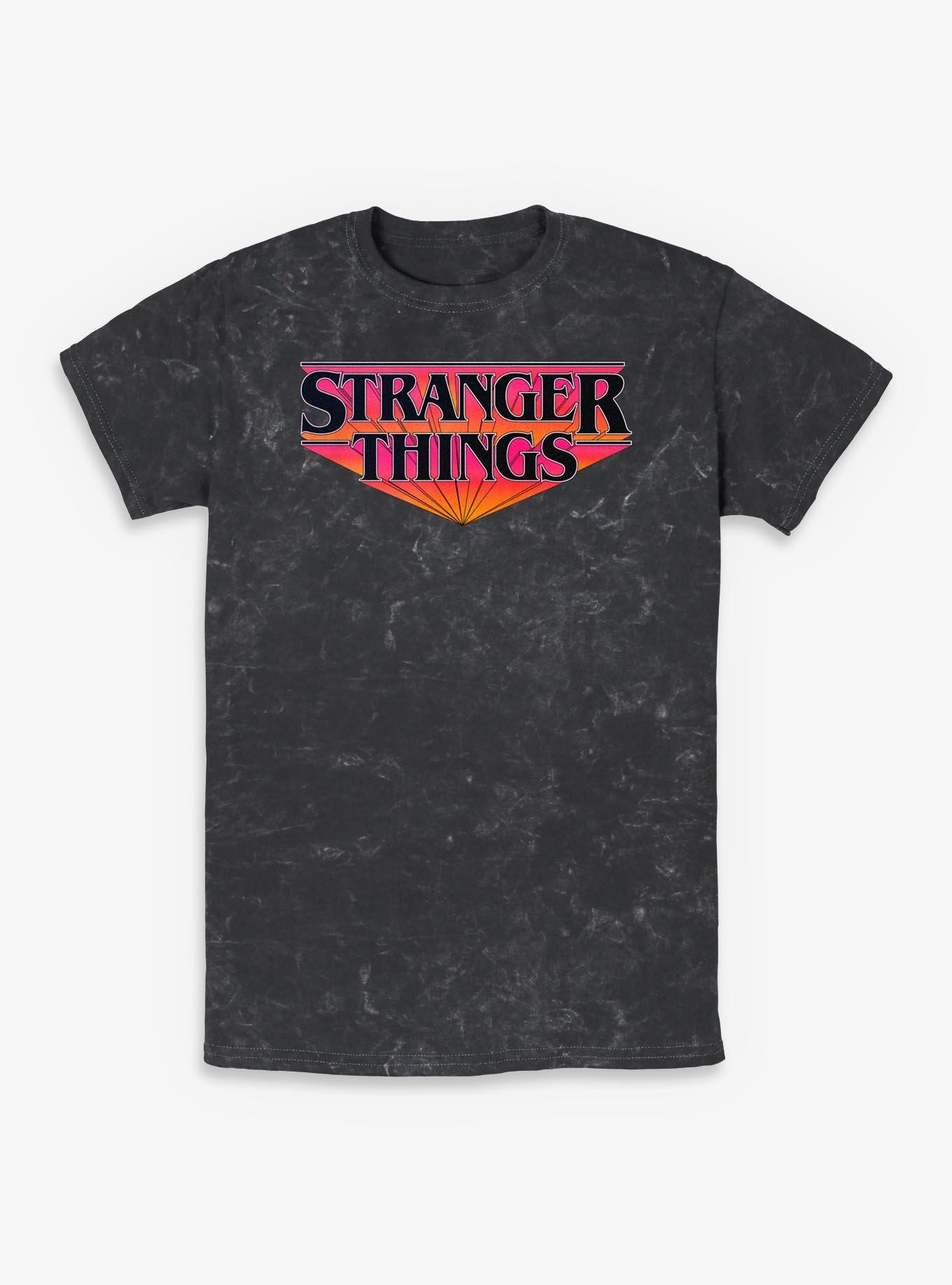 Stranger Things Old School Logo Mineral Wash T-Shirt, BLACK, hi-res