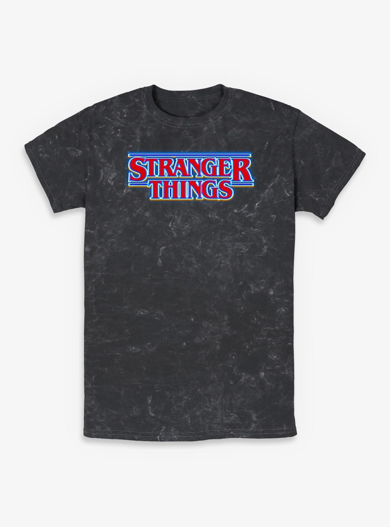 Stranger Things Blue Glow Logo Mineral Wash T-Shirt