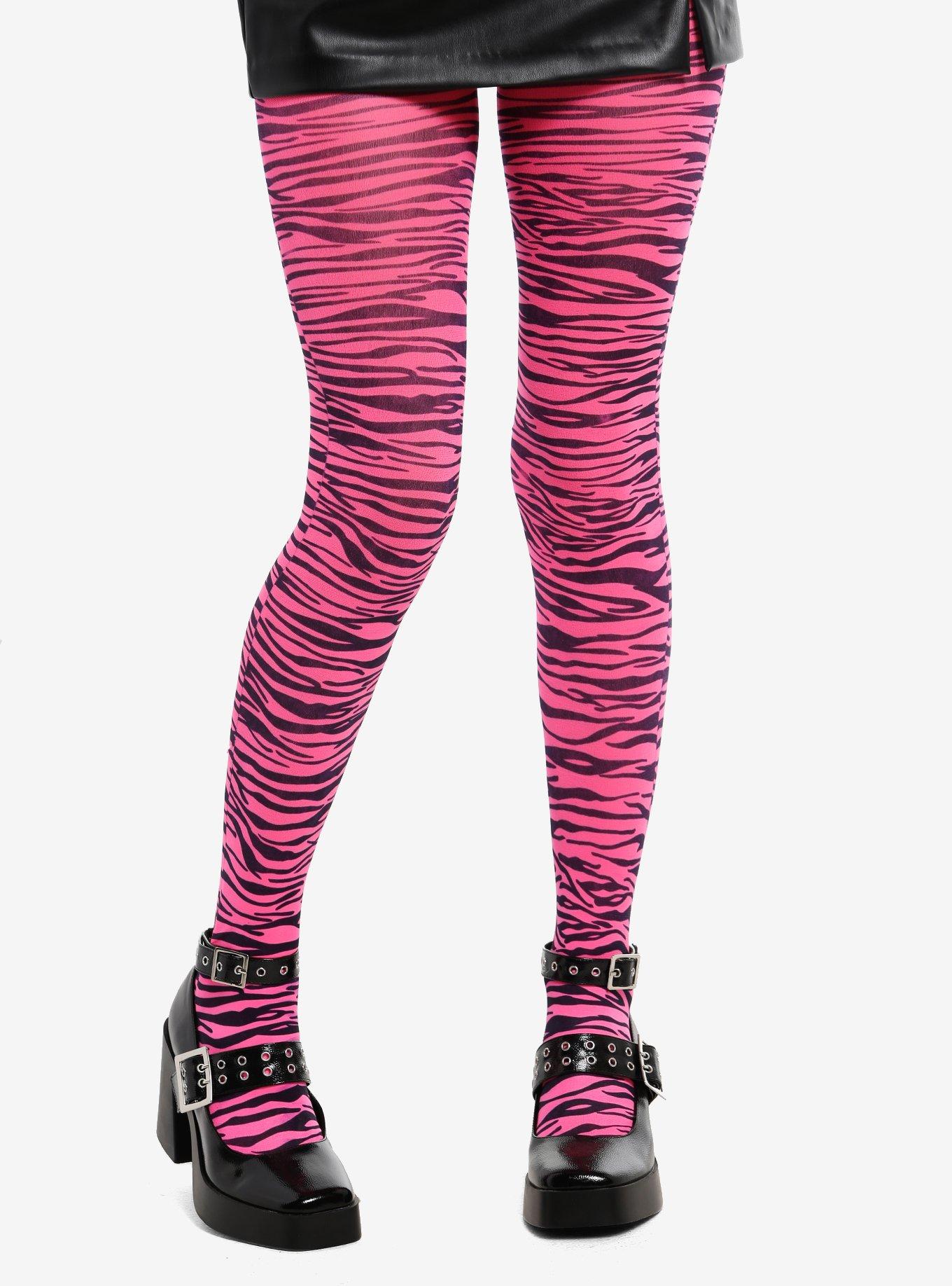 Neon Pink Zebra Stripes Tights, , hi-res