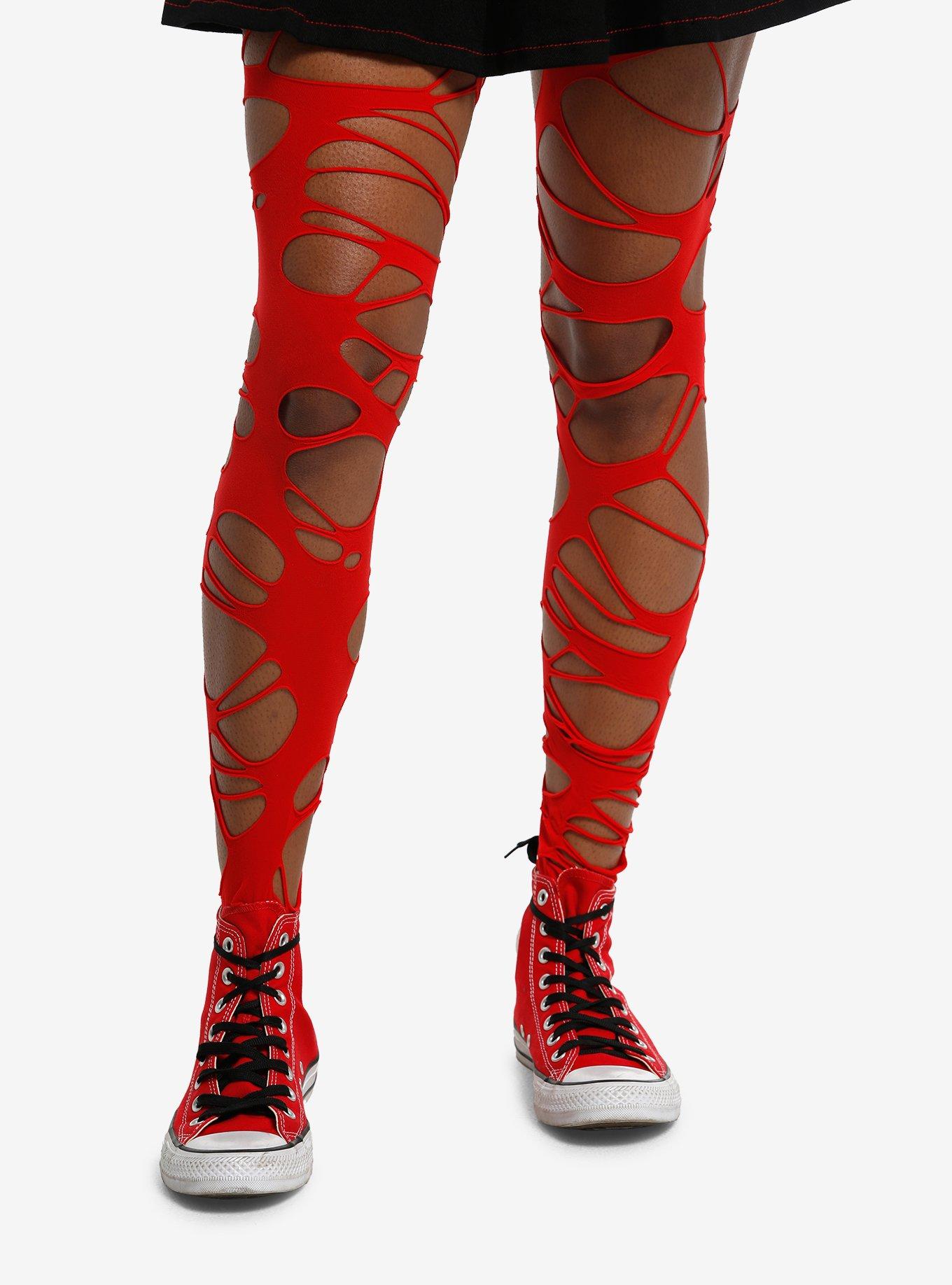 Red Destructed Tights, , hi-res