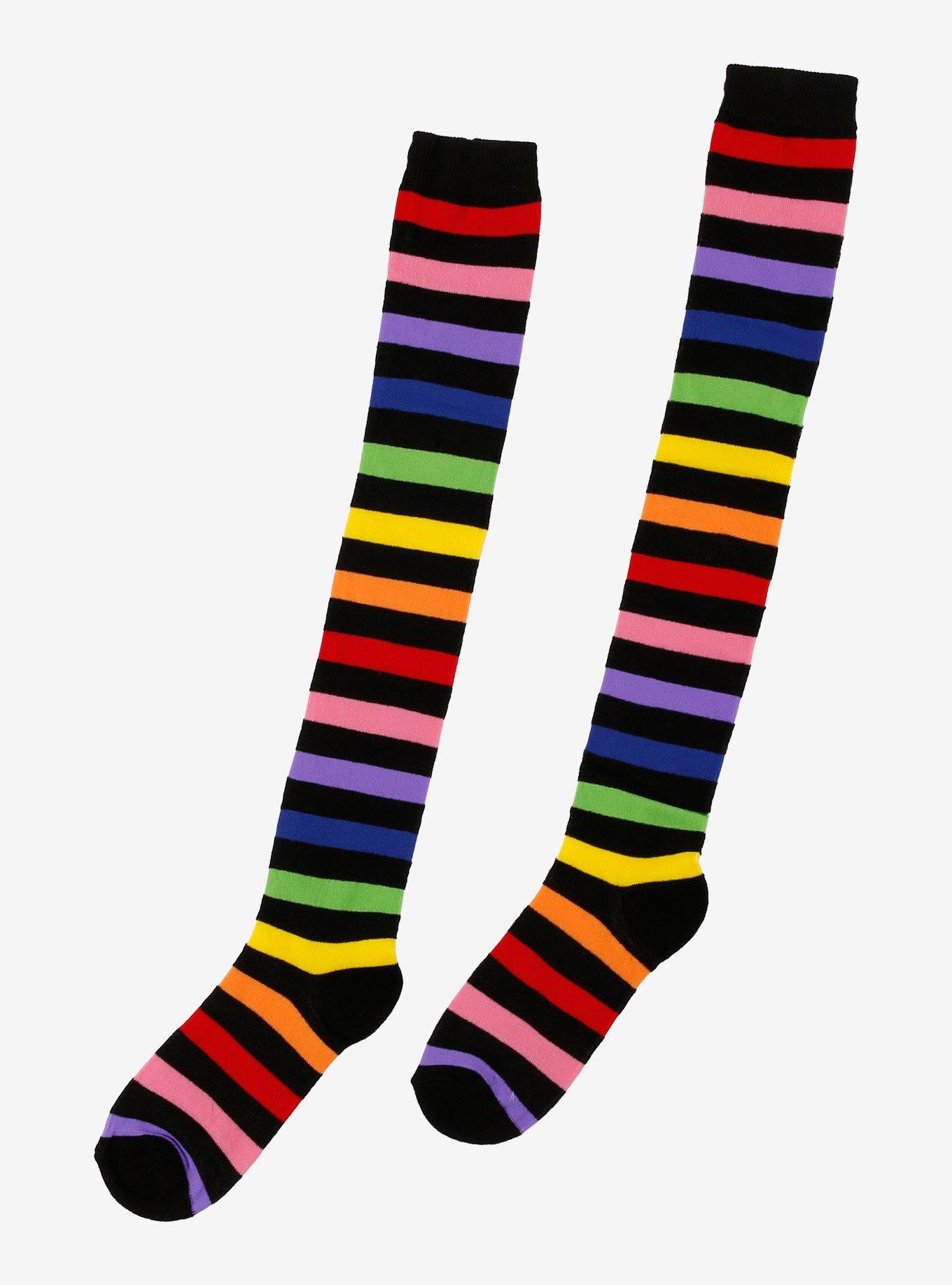 Black & Rainbow Stripe Over-The-Knee Socks, , hi-res