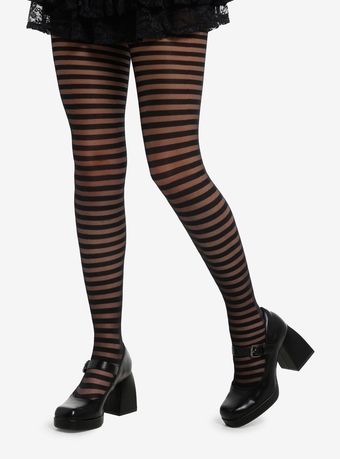 Black & Sheer Stripe Tights, , hi-res