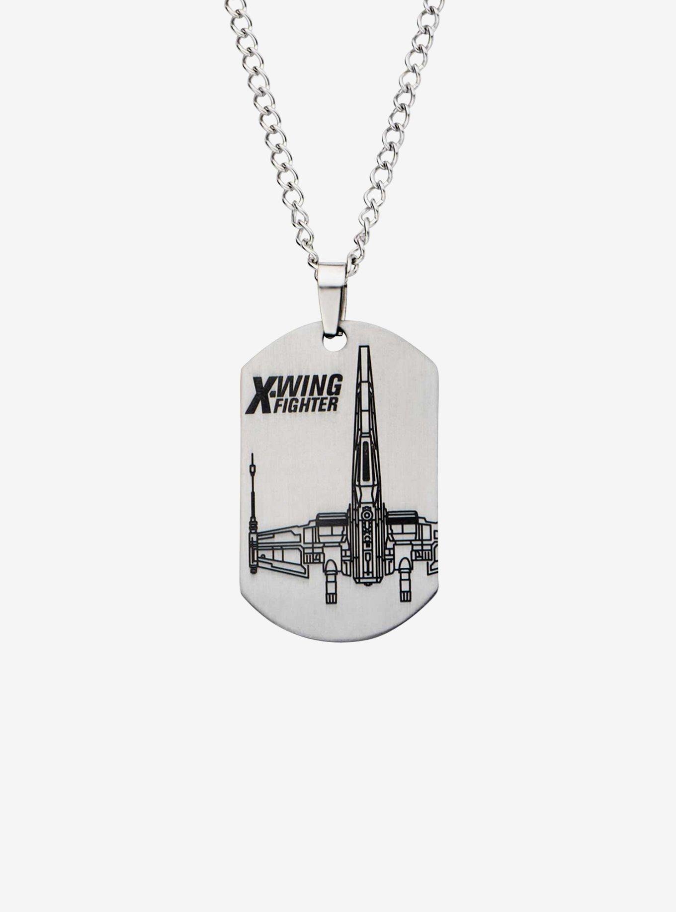 Star Wars Episode 7 X-Wing Fighter Laser Etched Dog Tag Pendant Necklace, , hi-res